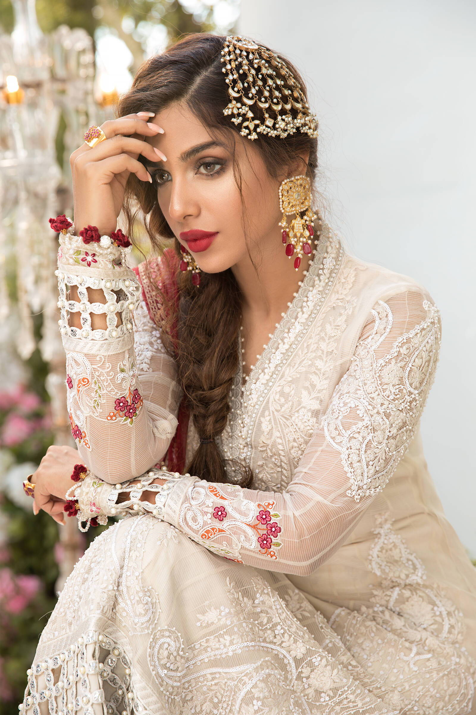 Unstitched MBROIDERED - Off White and Deep Red (BD-2103) - Image 4