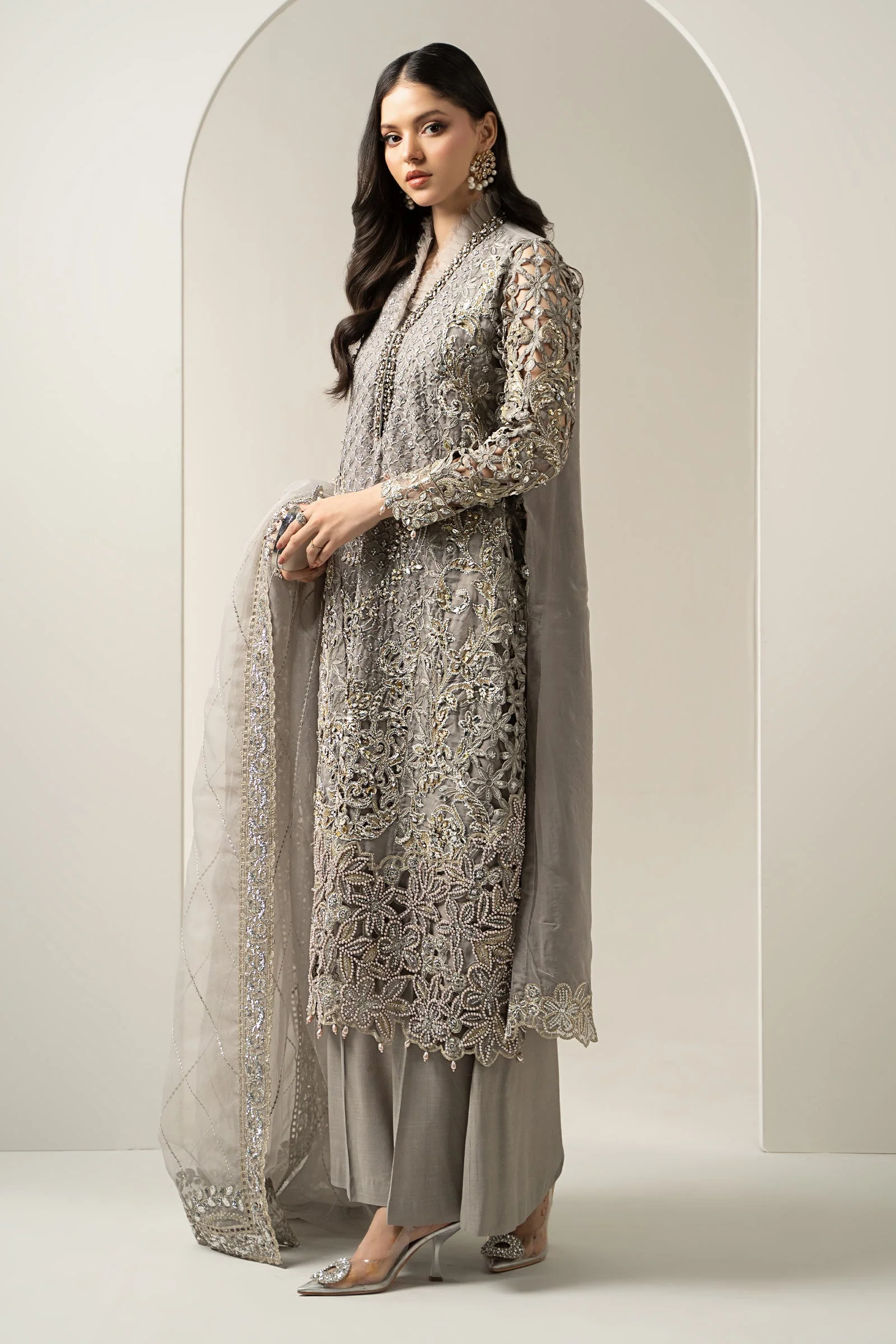 3 Piece Embroidered Organza Suit | BDS-3006 - Image 7