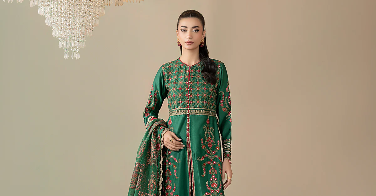 3 Piece Embroidered Cotton Satin Suit | CSS-811 - Image 8