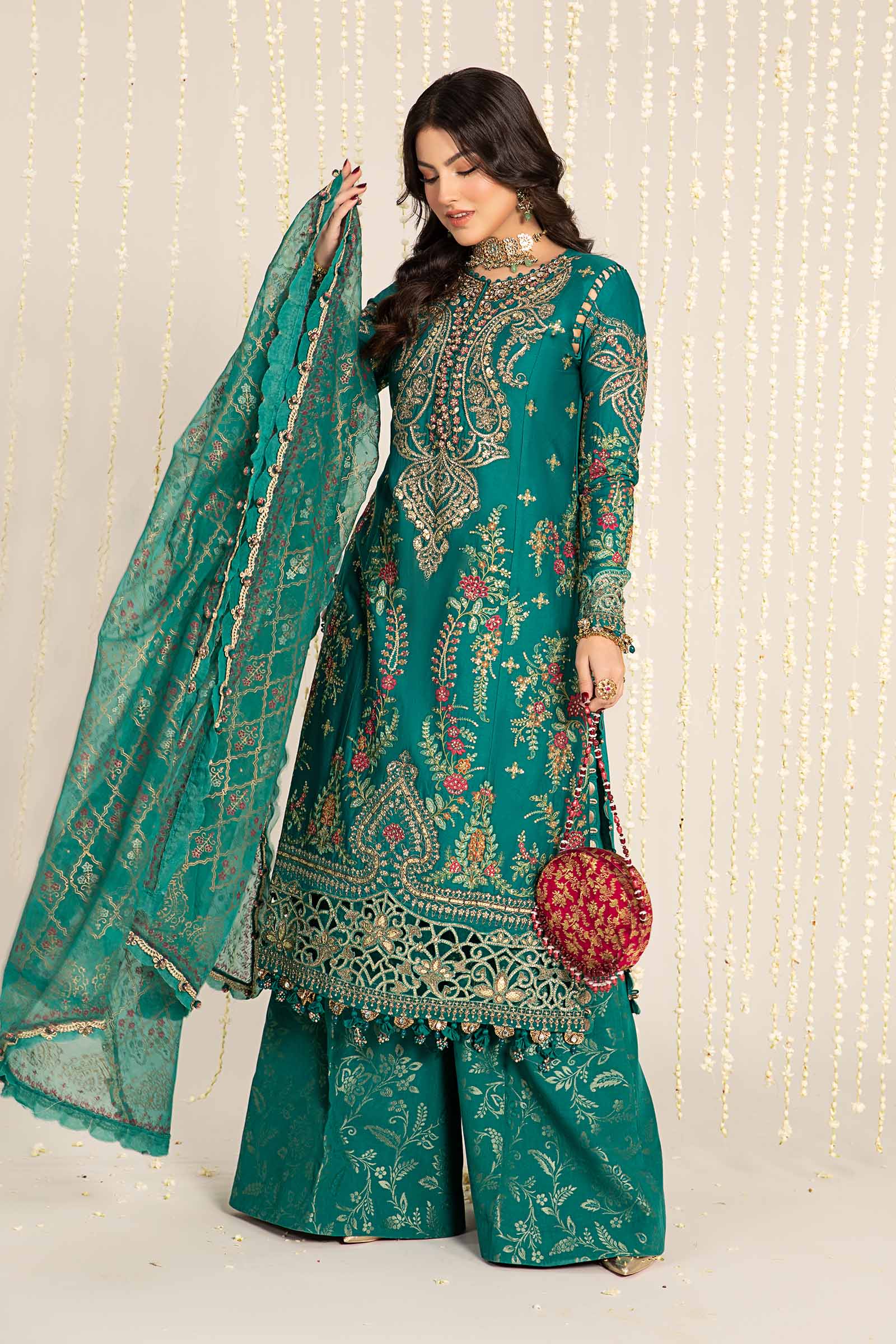 Unstitched Embroidered Cotton Satin Suit | CST-805 - Image 9
