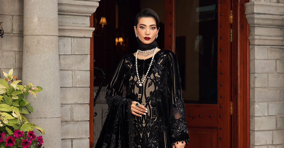 3 Piece Unstitched Embroidered Velvet Suit | DL-1205 - Image 6