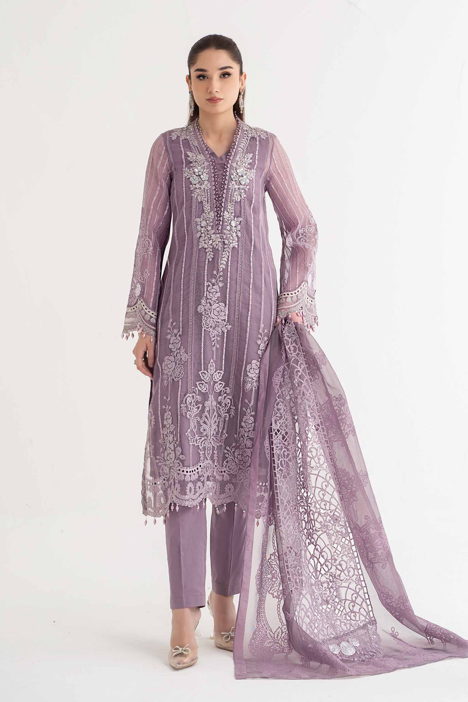 3 Piece Embroidered Organza Suit | DS-2401-A