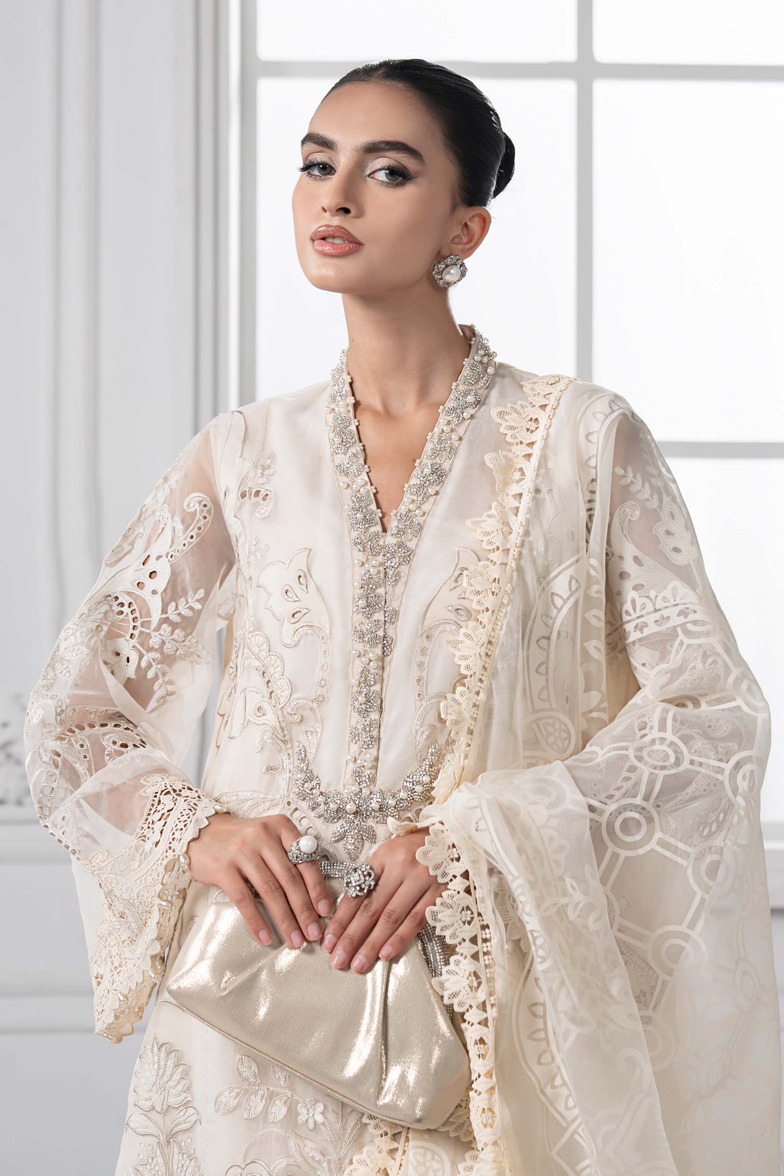 3 Piece Embroidered Organza Suit | DS-2506-A - Image 2