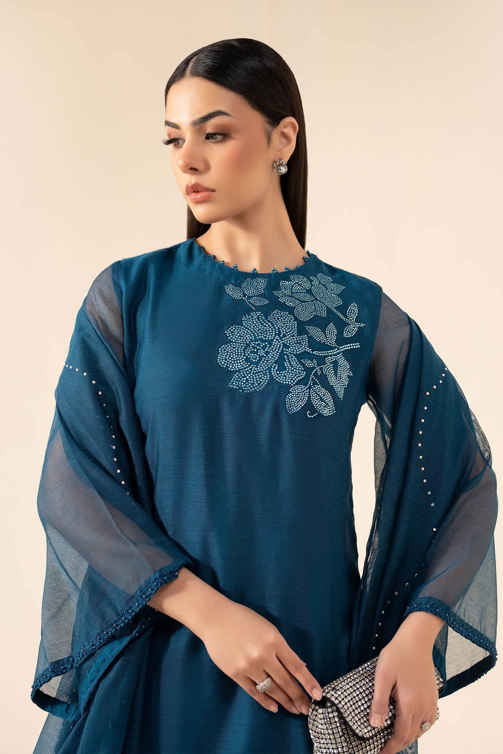3 Piece Embellished Cotton Net Suit - Image 3