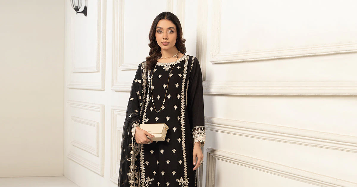 3 Piece Embroidered Self Jacquard Suit - Image 7