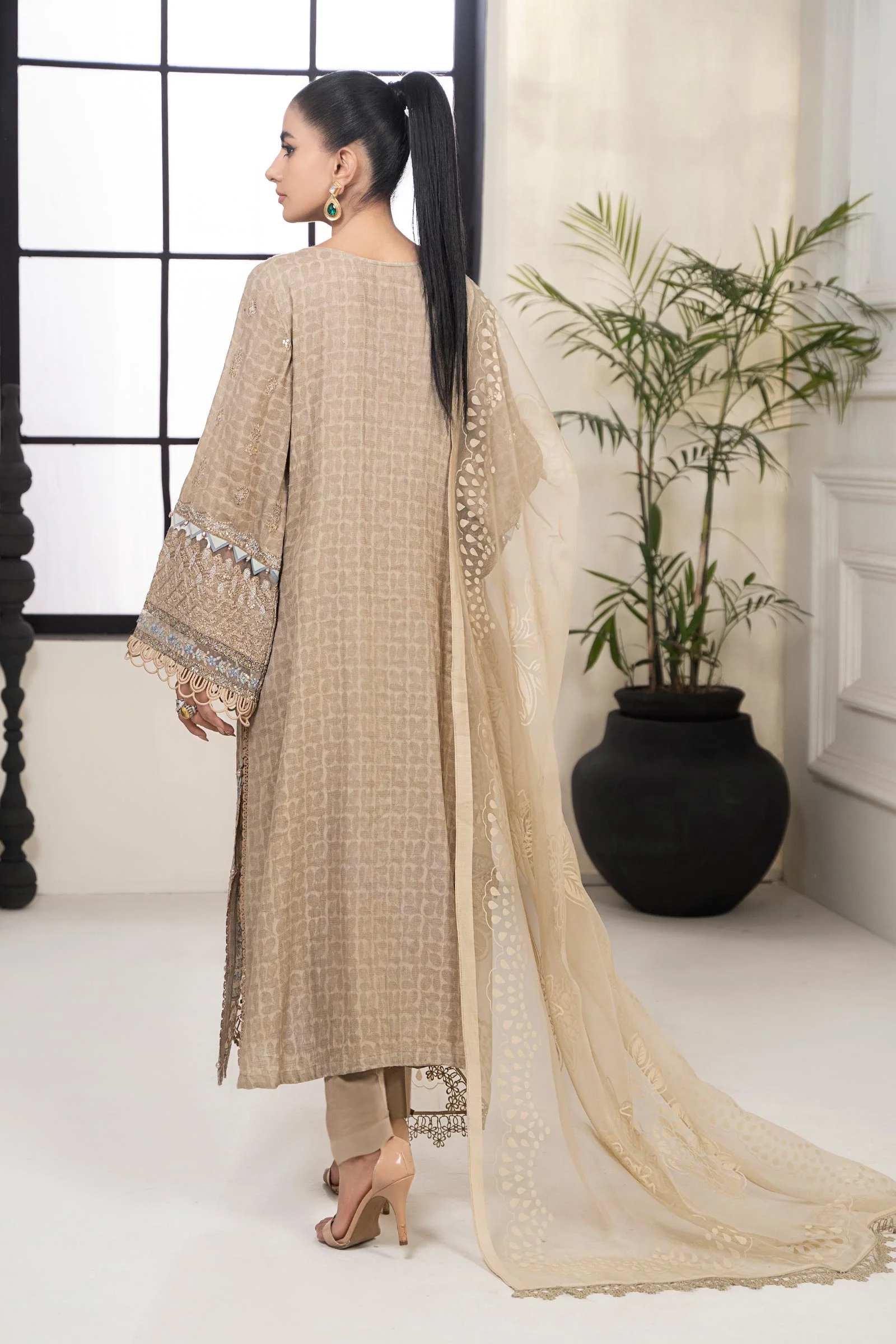 3 Piece Embroidered Self Jacquard Suit - Image 8