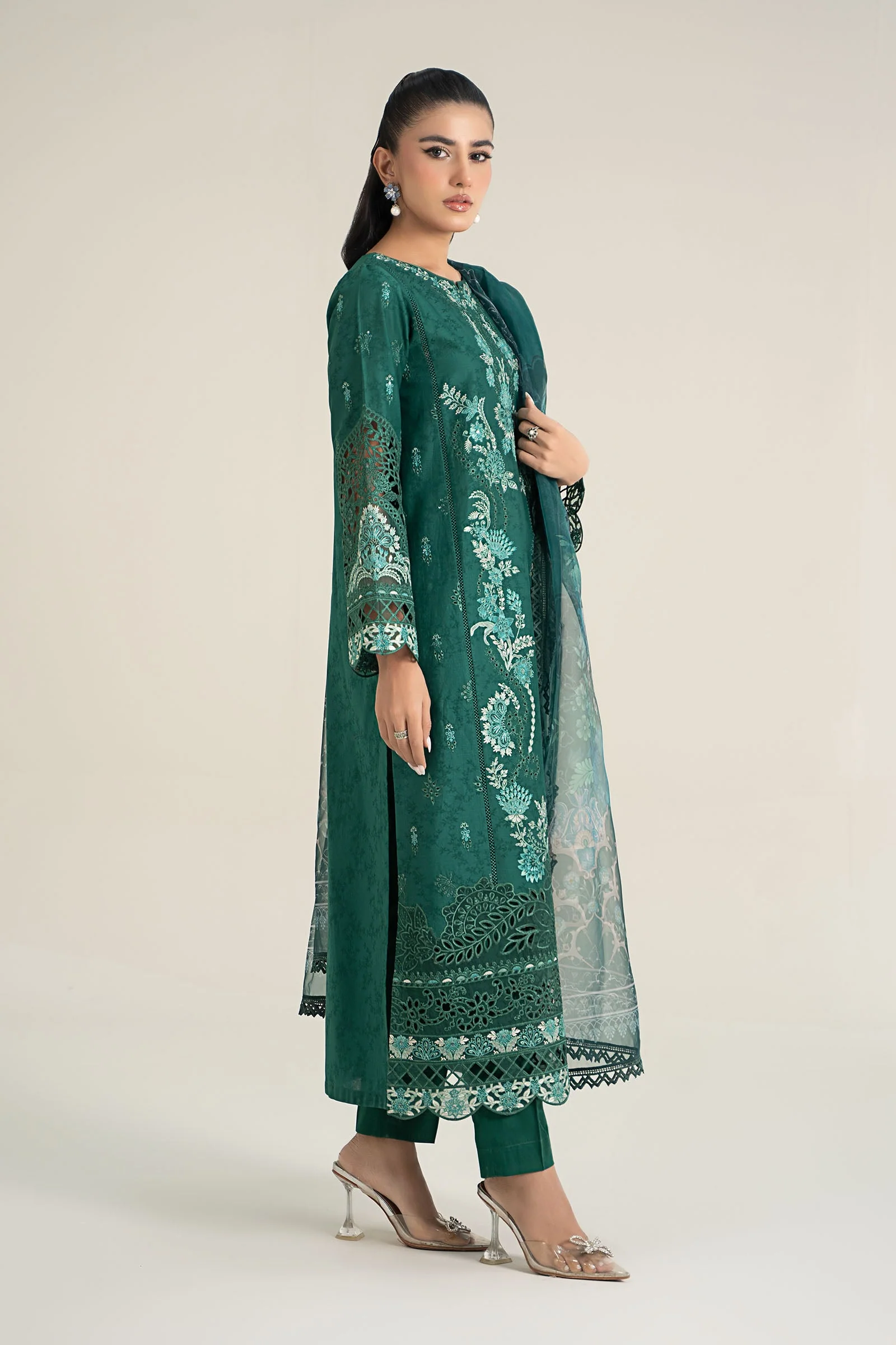 3 Piece Embroidered Self Jacquard Lawn Suit - Image 10