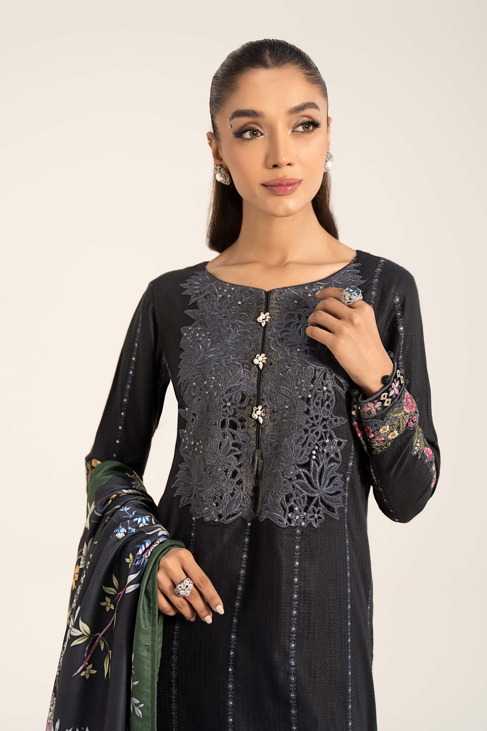 3 Piece Embroidered Linen Suit - Image 2