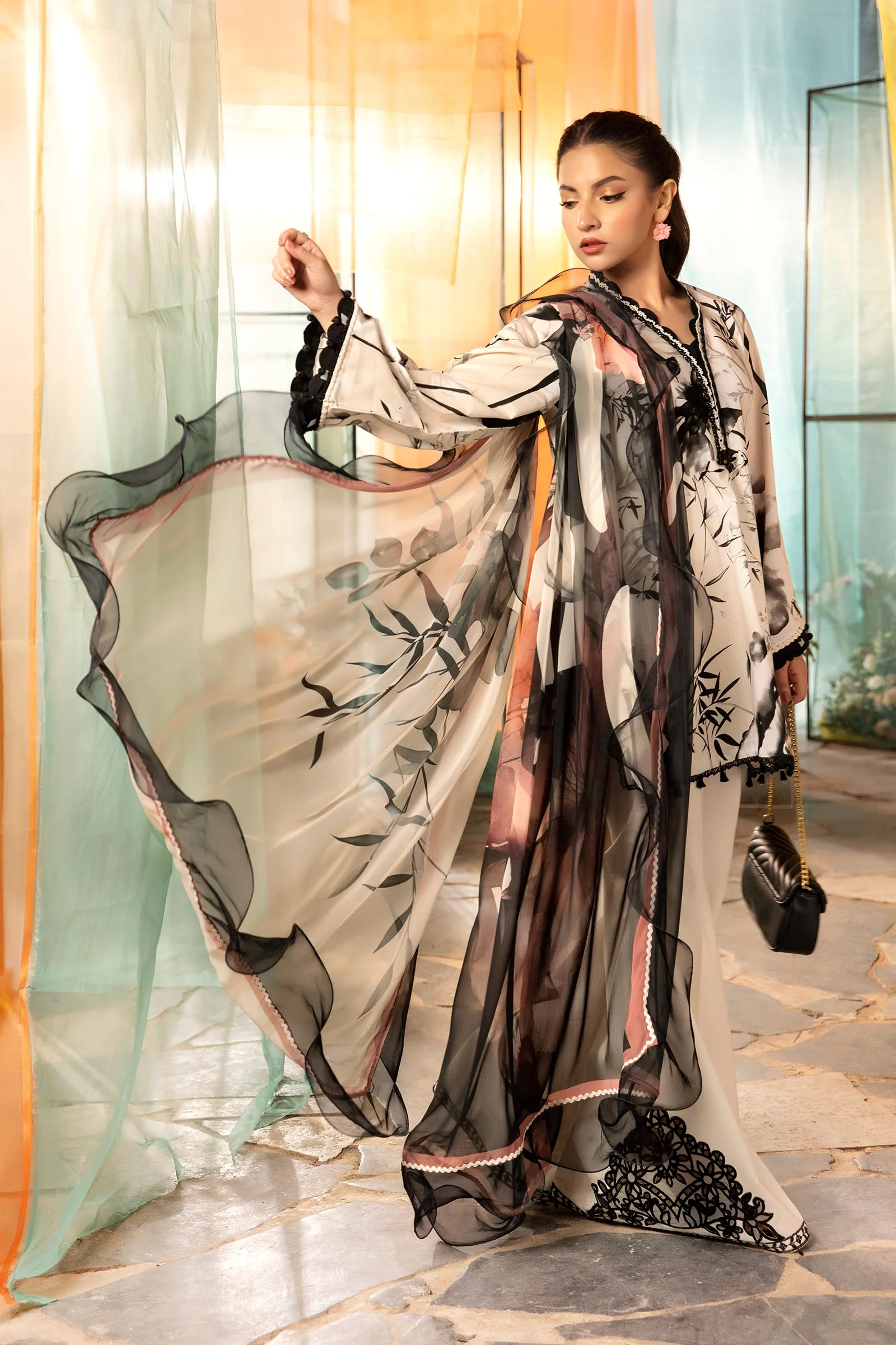 3 Pc Unstitched Embroidered Lawn Suit | MB-CUS25-713B - Image 4