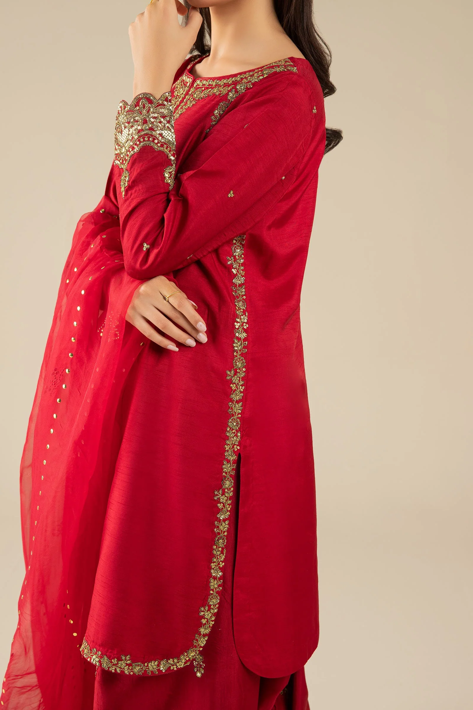 3 Pc Embroidered Raw Silk Suit - Image 4