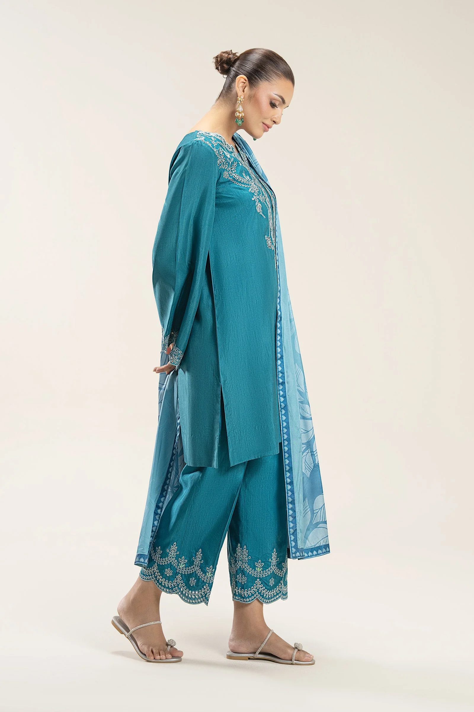 3 Pc Embroidered Bamberg Raw Silk Suit - Image 4