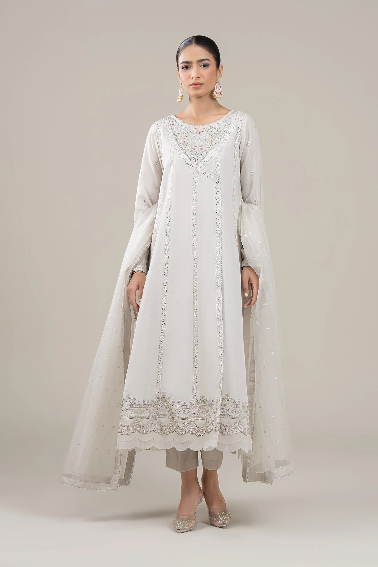 3 Pc Embroidered Shimmer Silk Suit