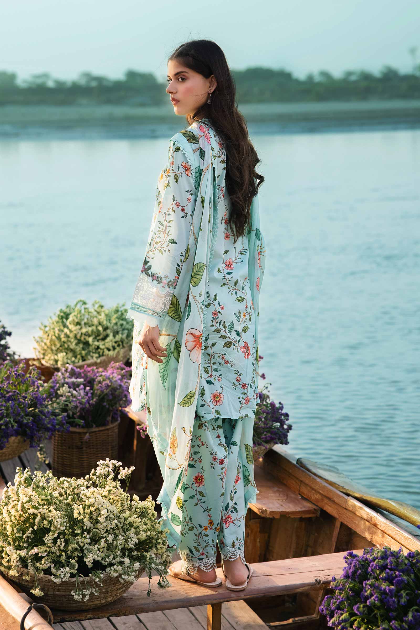 3 Piece Unstitched Embroidered Suit | 406-B - Image 4