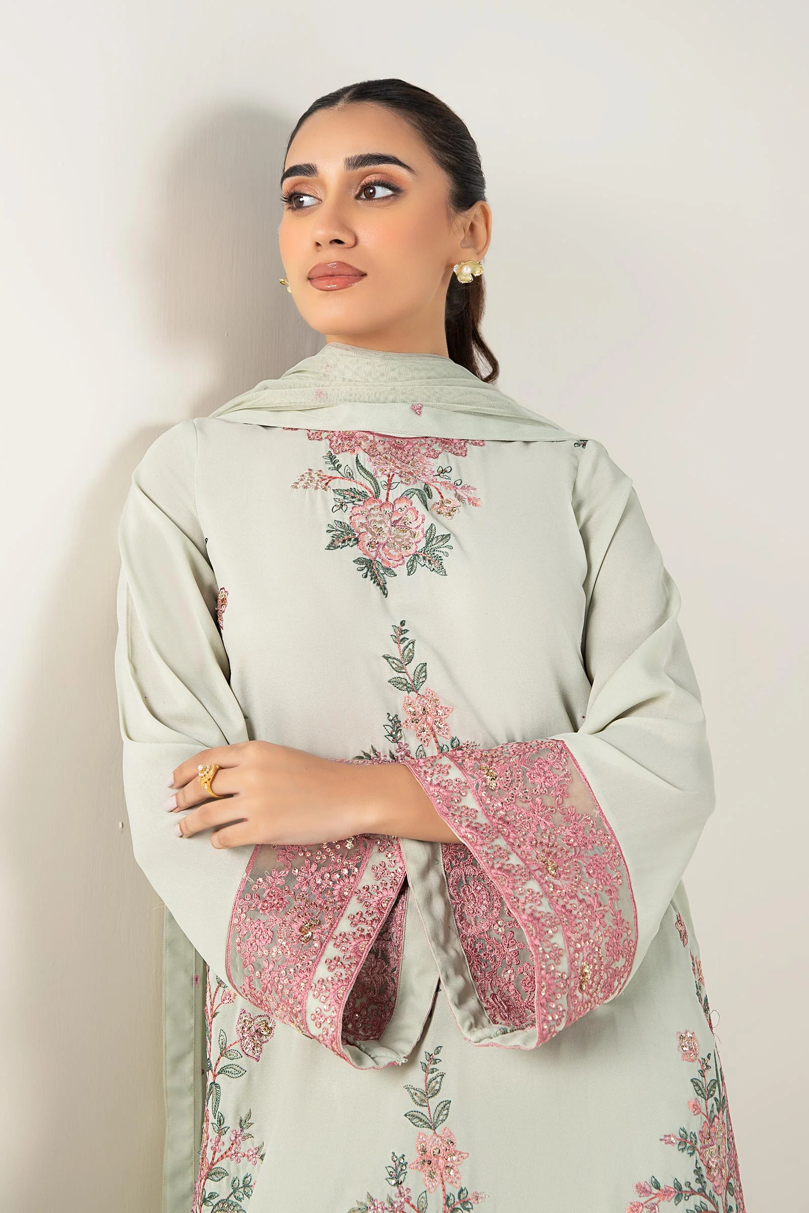 3 Pc Embroidered Chiffon Suit - Image 2