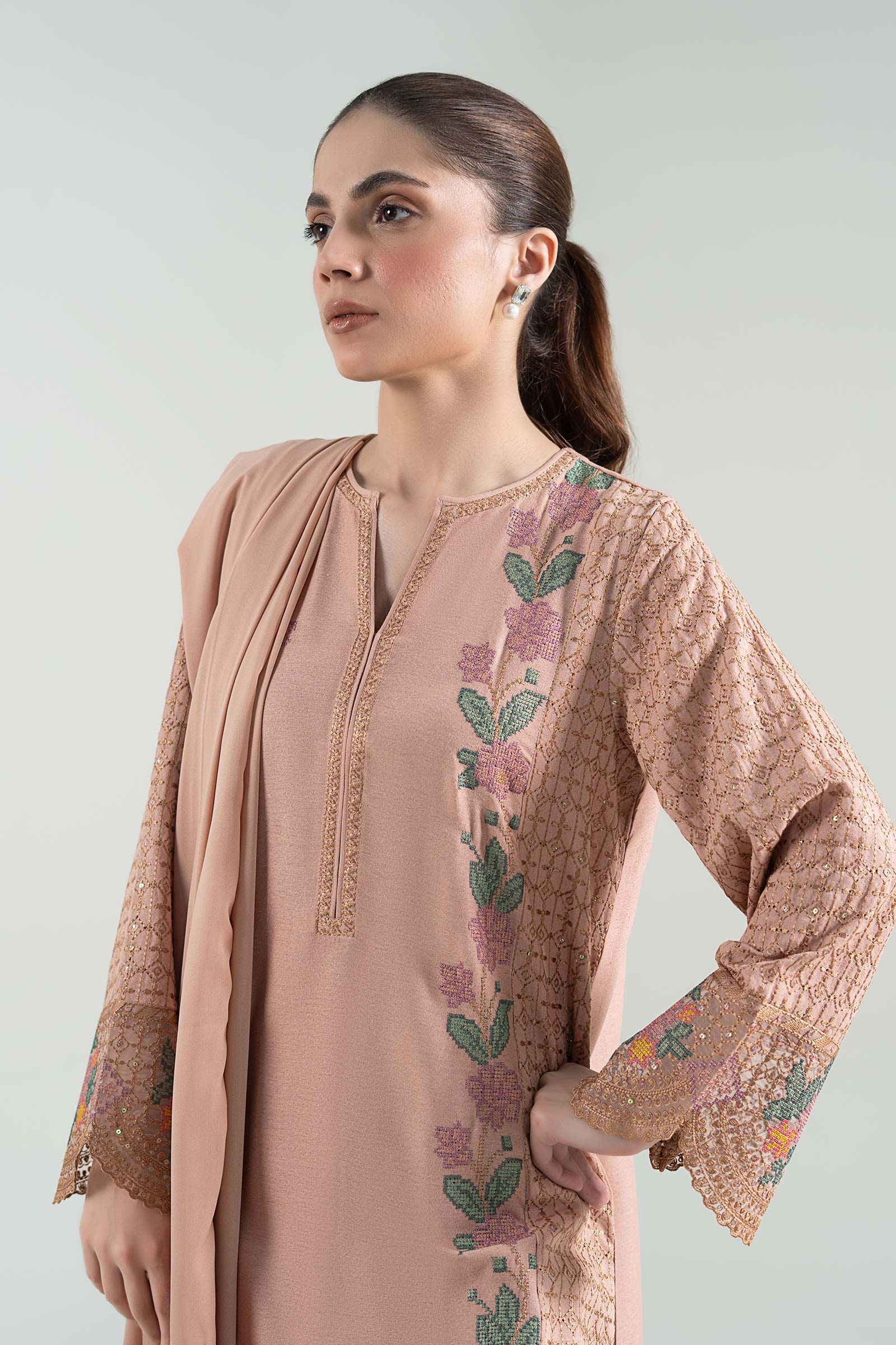 3 Pc Embroidered Karandi Suit - Image 3