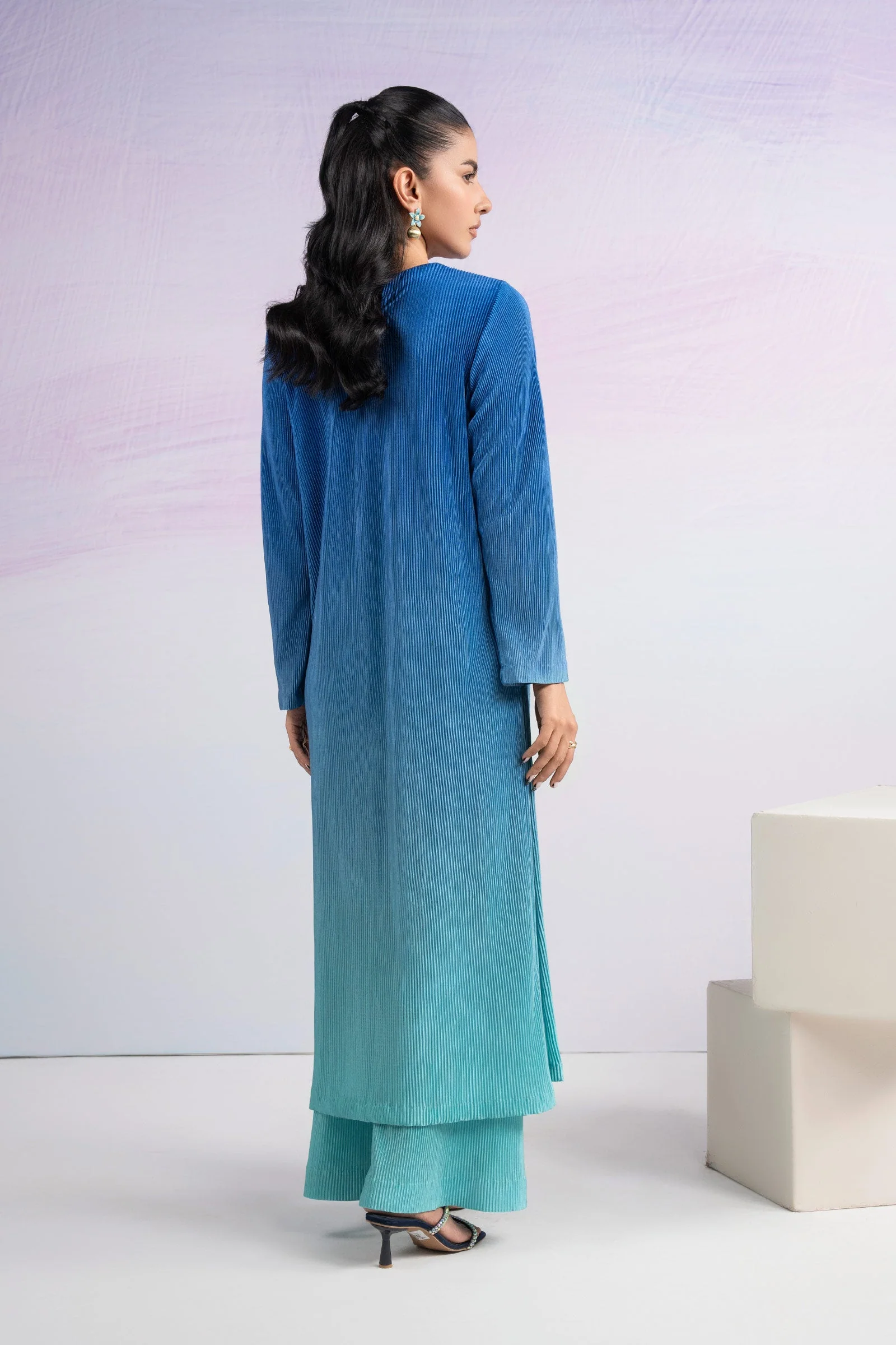 2 Pc Dyed Pleated Silk Striped Suit - Image 5