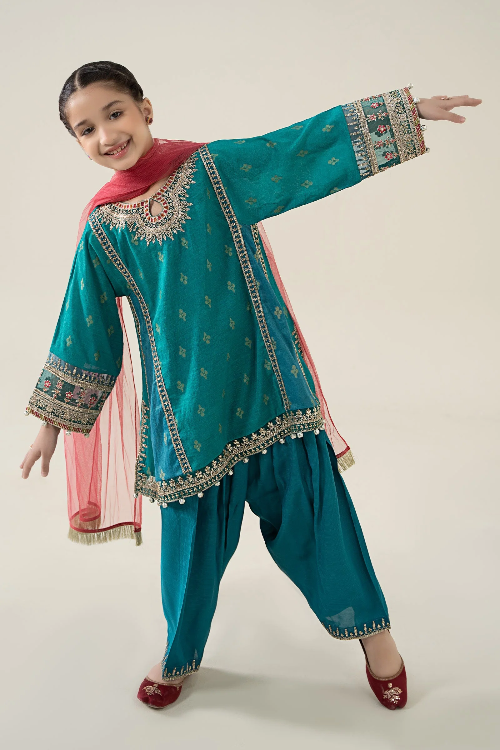 3 Piece Embroidered Paper Cotton Jacquard Suit - Image 5