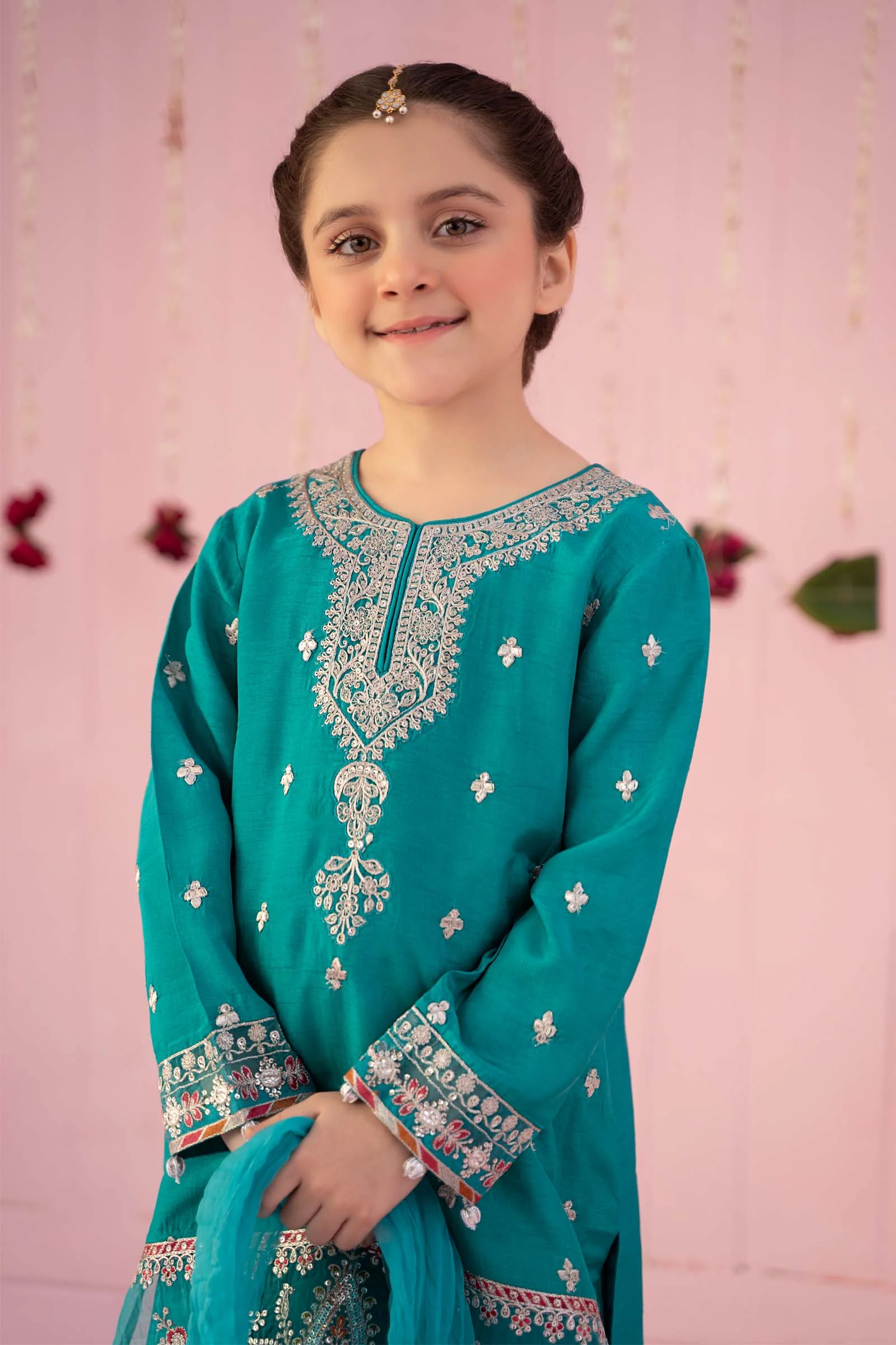 3 Piece Embroidered Raw Silk Suit - Image 3