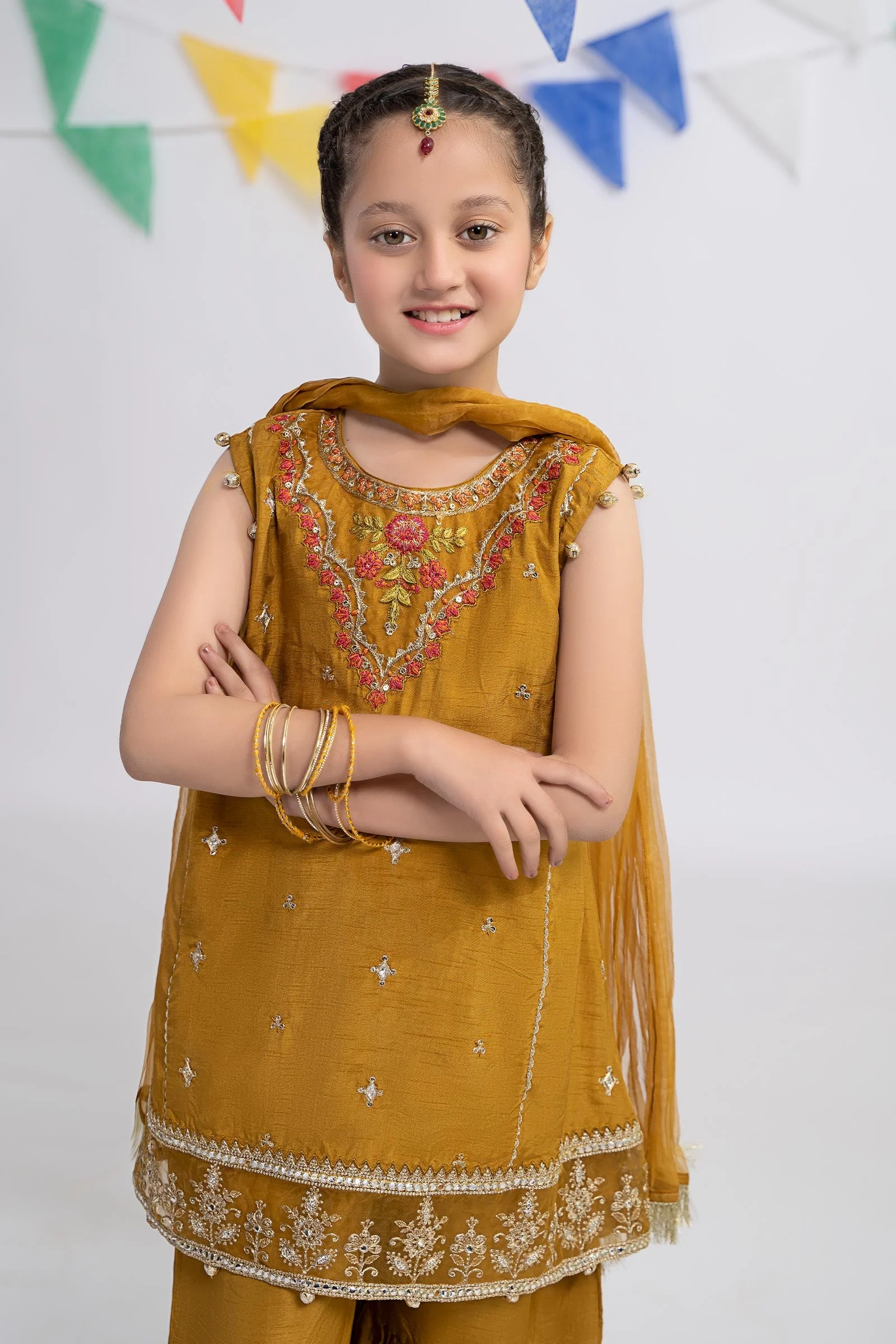 3 Piece Embroidered Raw Silk Suit - Image 3