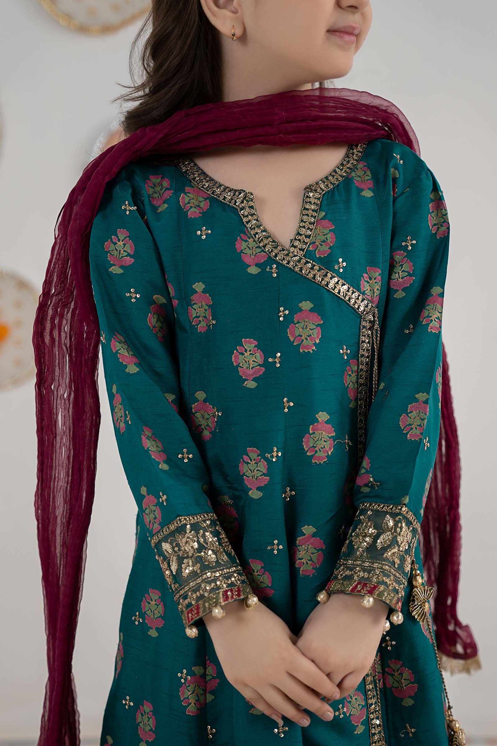 3 Piece Embroidered Raw Silk Suit - Image 3