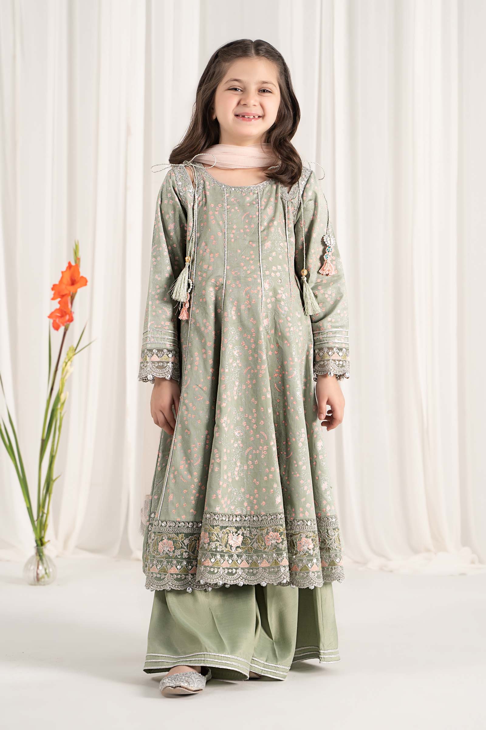 3 Piece Embroidered Cotton Satin Suit - Image 6