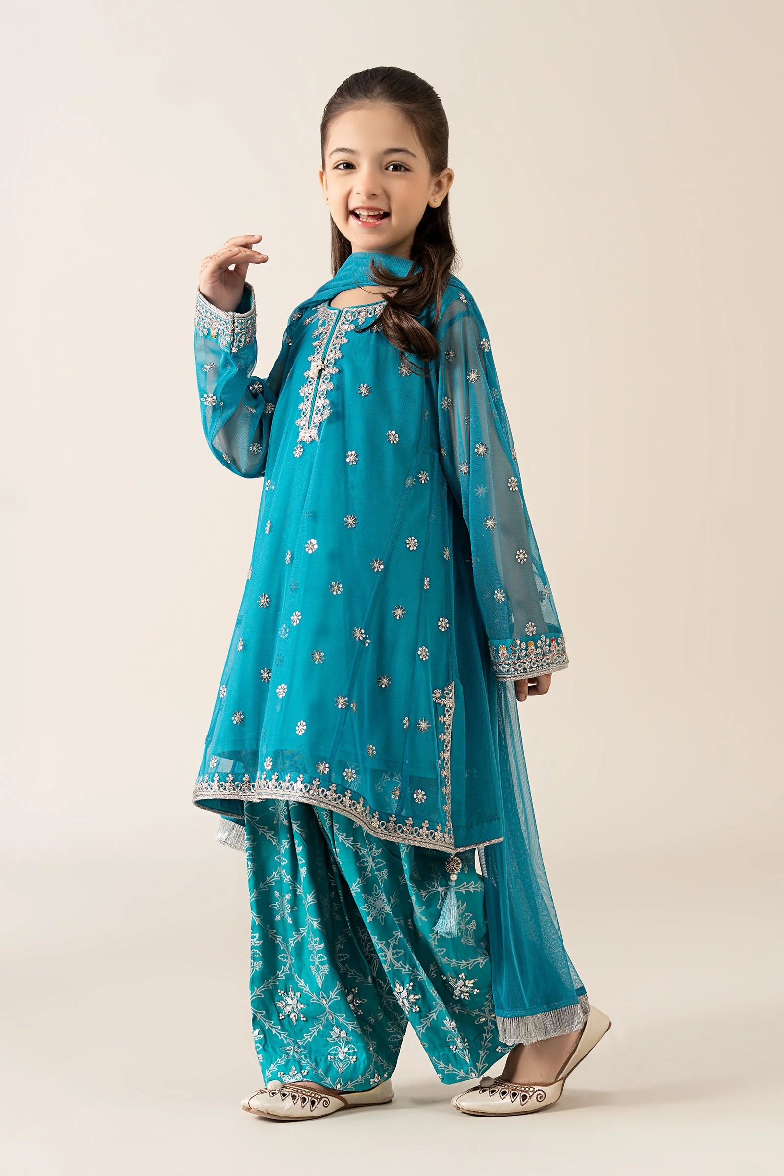 3 Piece Embroidered Poly Net Suit - Image 6