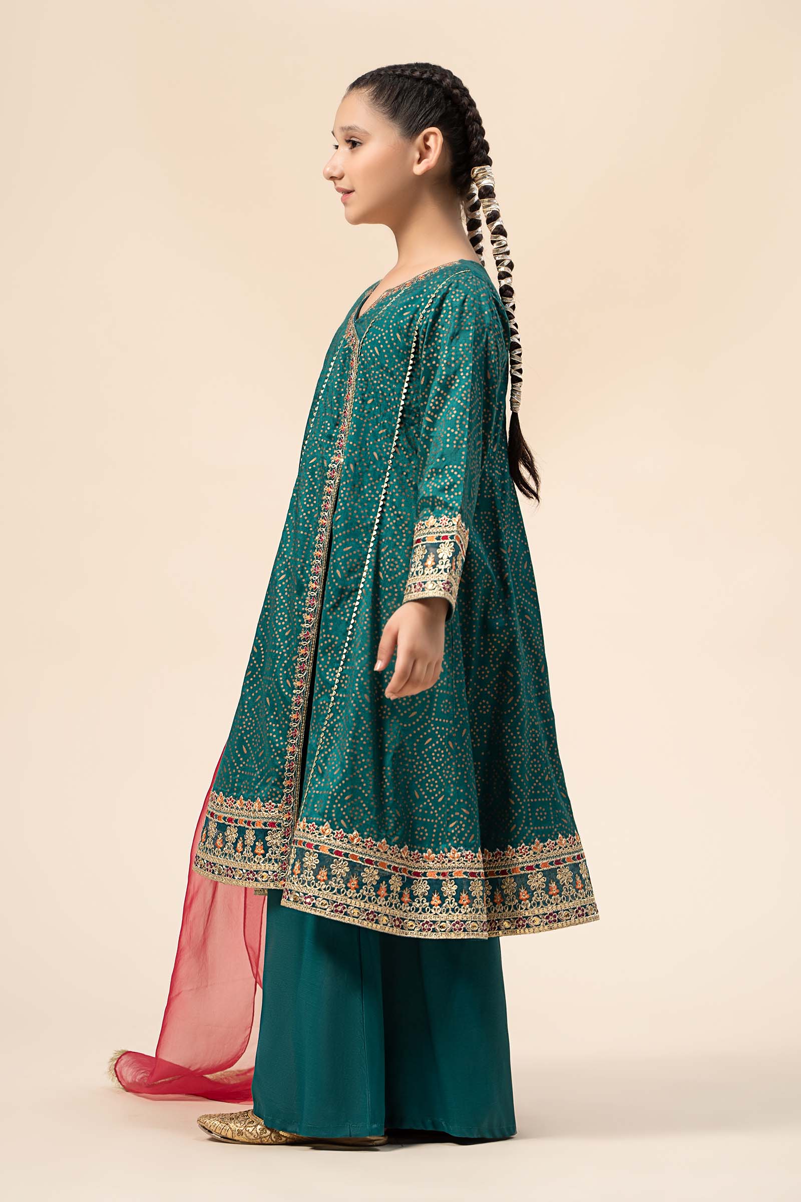 3 Piece Embroidered Raw Silk Suit - Image 4