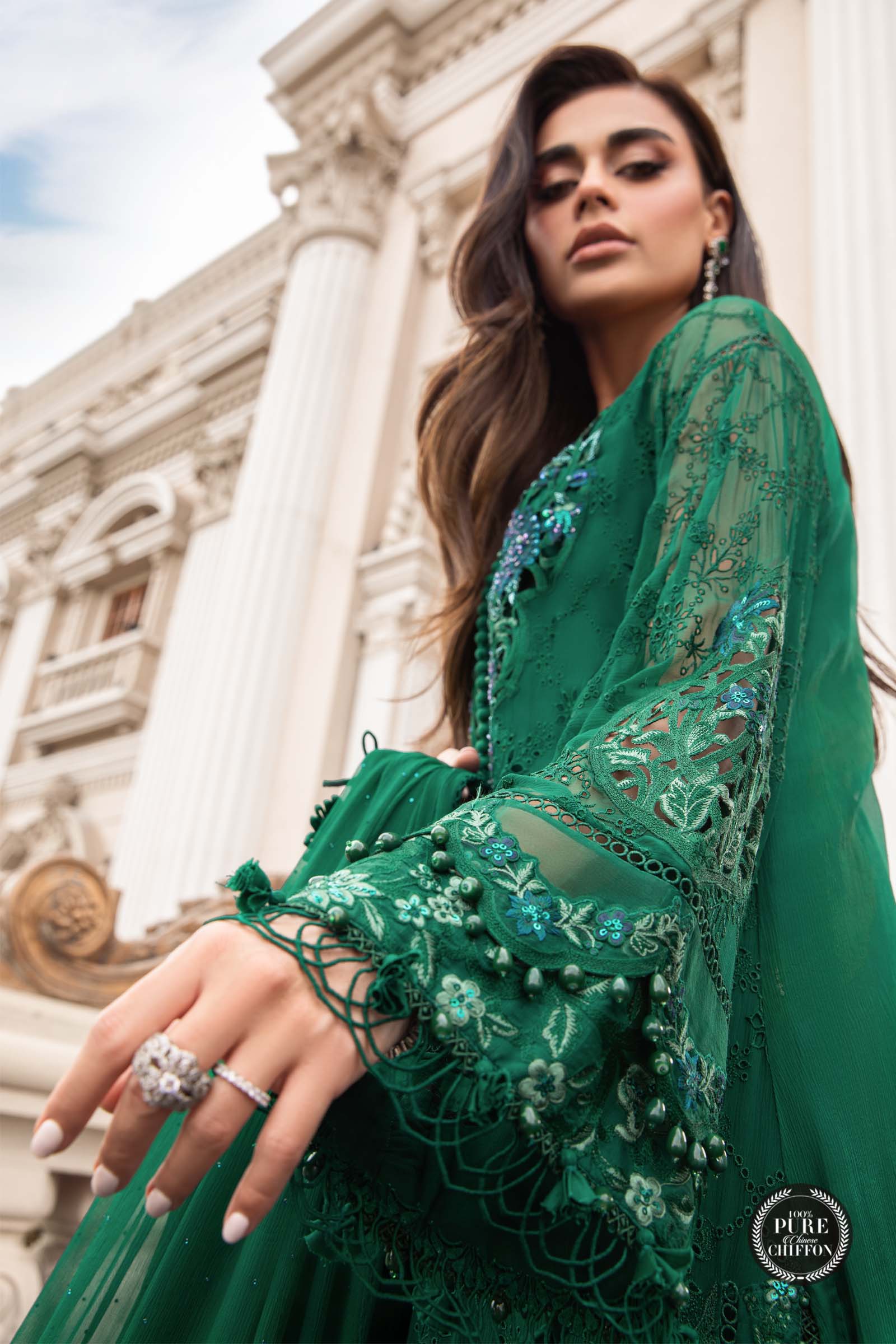 Unstitched Chiffon | MPC-23-108 Emerald Green - Image 3