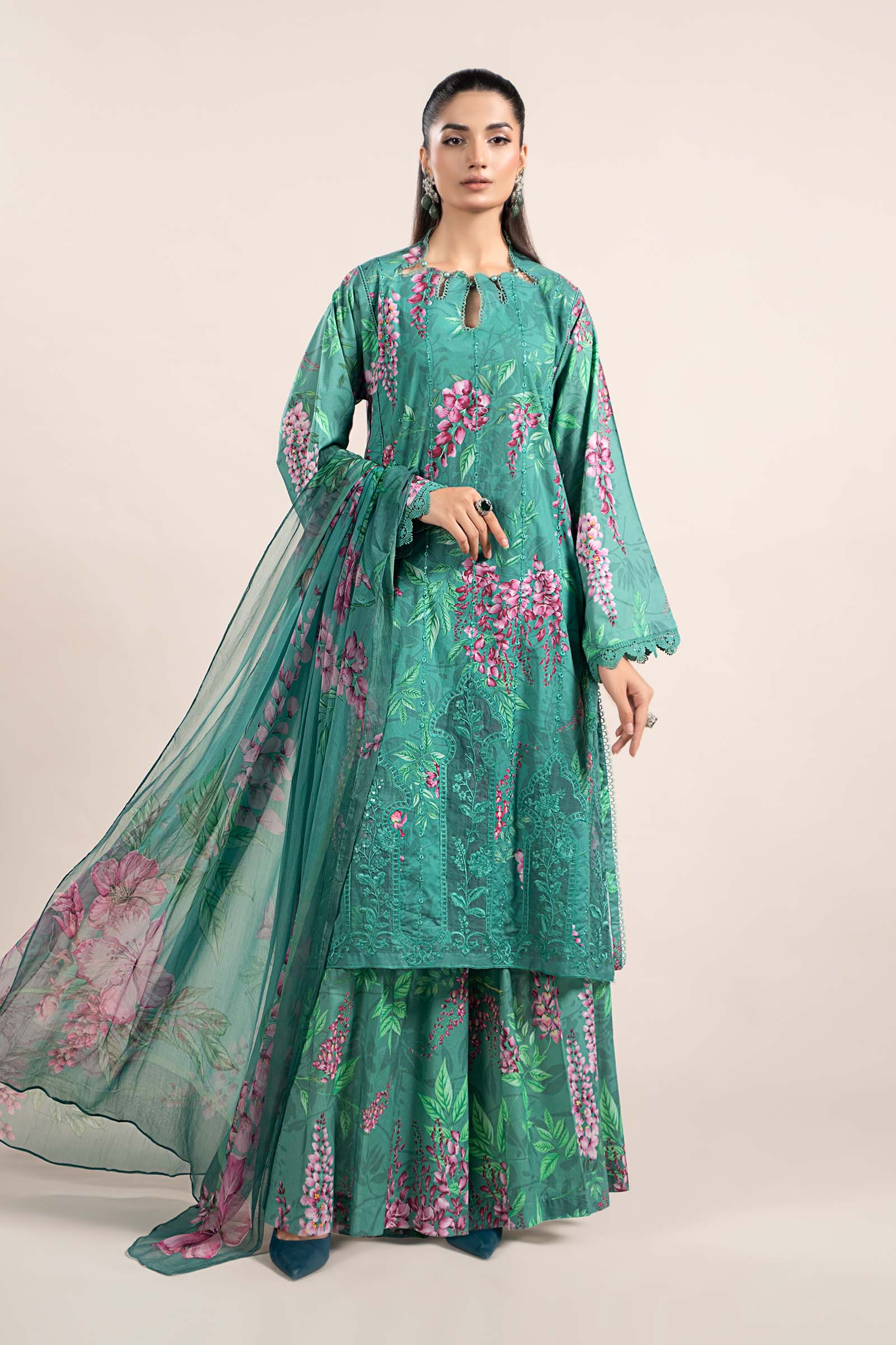 3 Piece Printed Cambric Suit | MPS-2301-A
