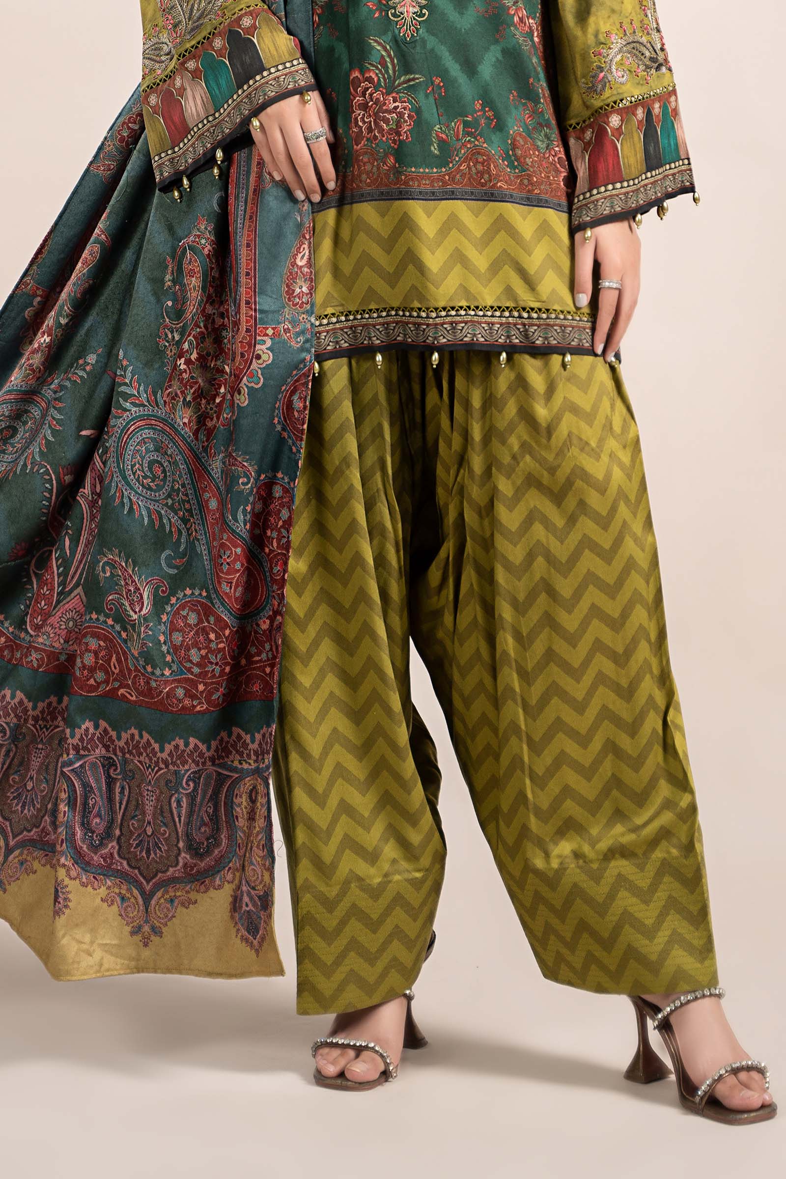 3 Piece Printed Linen Suit | MPS-2305-A - Image 3