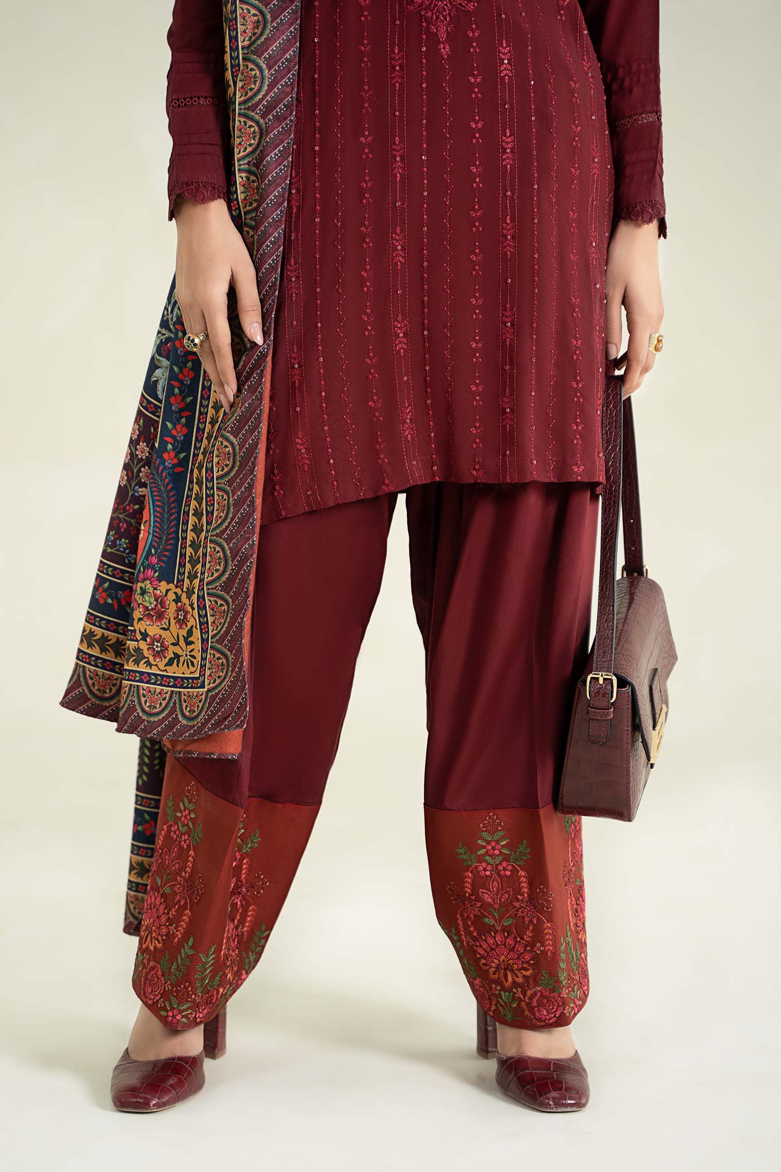 3 Piece Printed Linen Suit | MPS-2407-B - Image 4