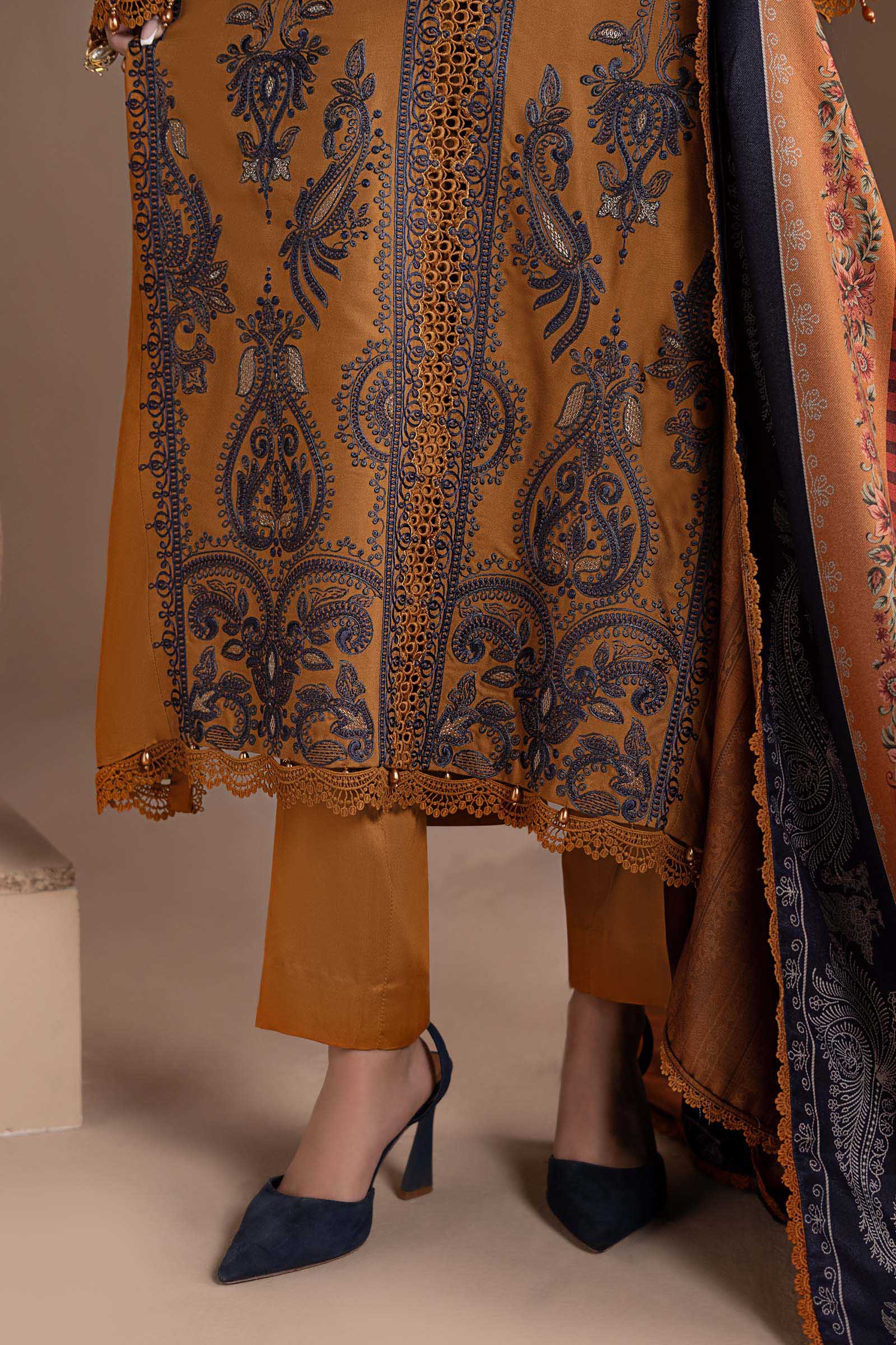 3 Piece Embroidered Twill Linen Suit - Image 7