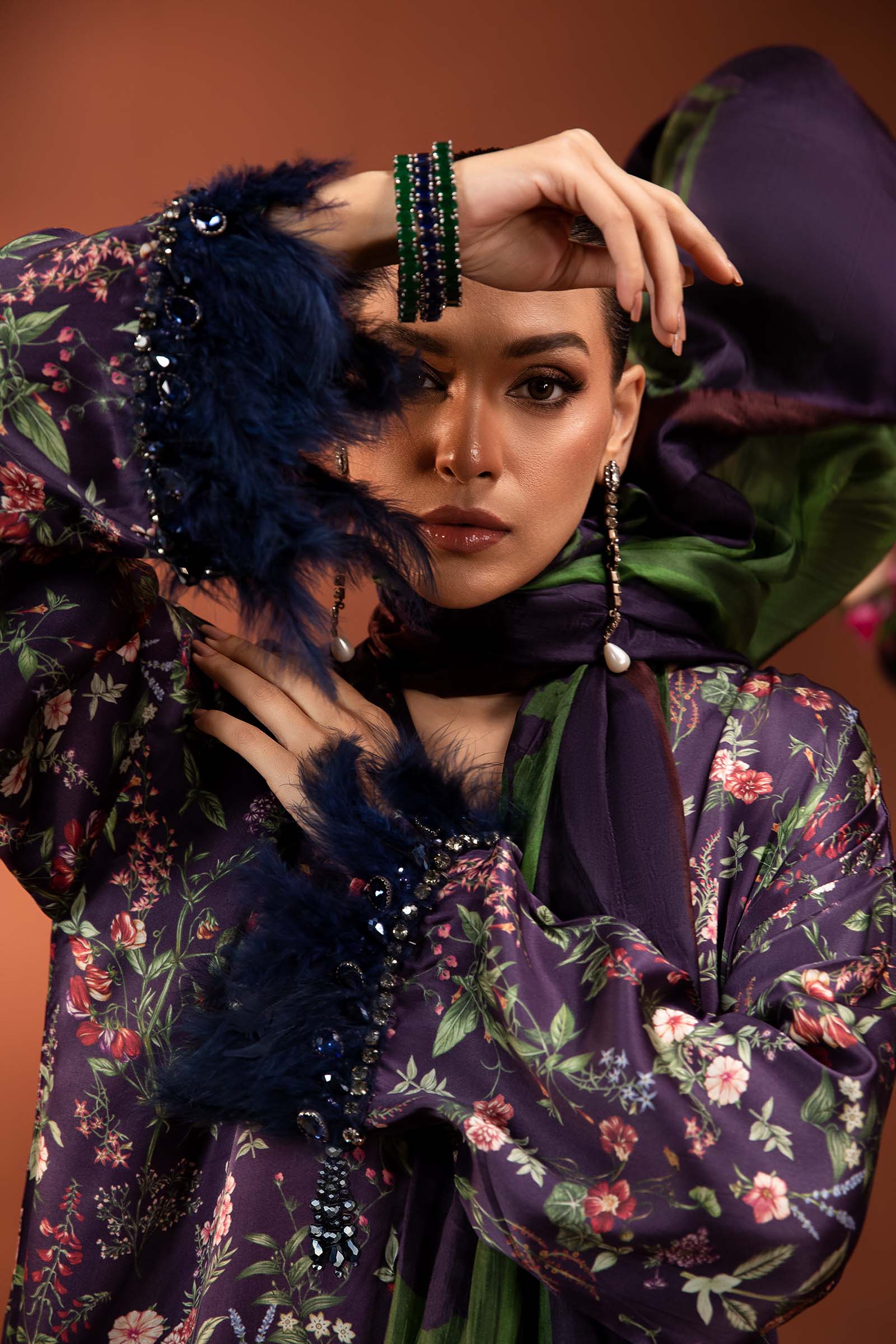 3 Piece Printed Pure Charmeuse Silk Suit - Image 3