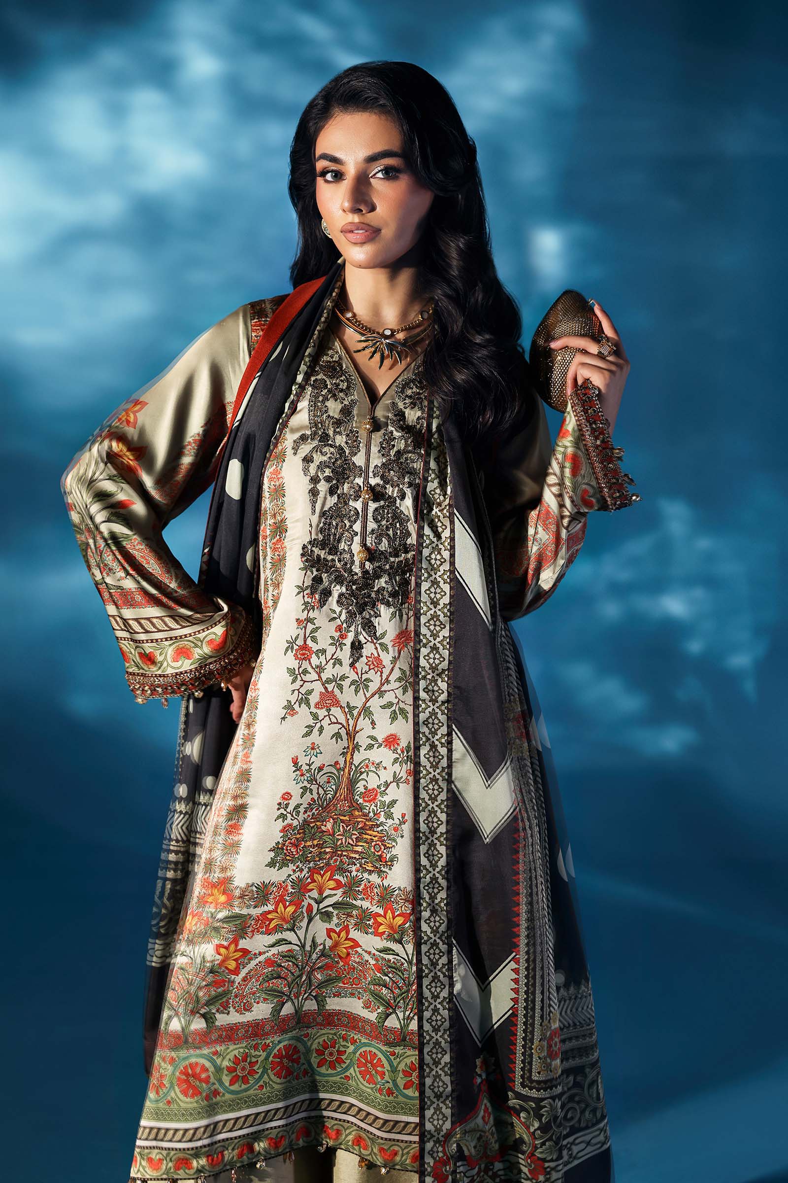 3 Piece Embroidered Satin Silk Suit - Image 3