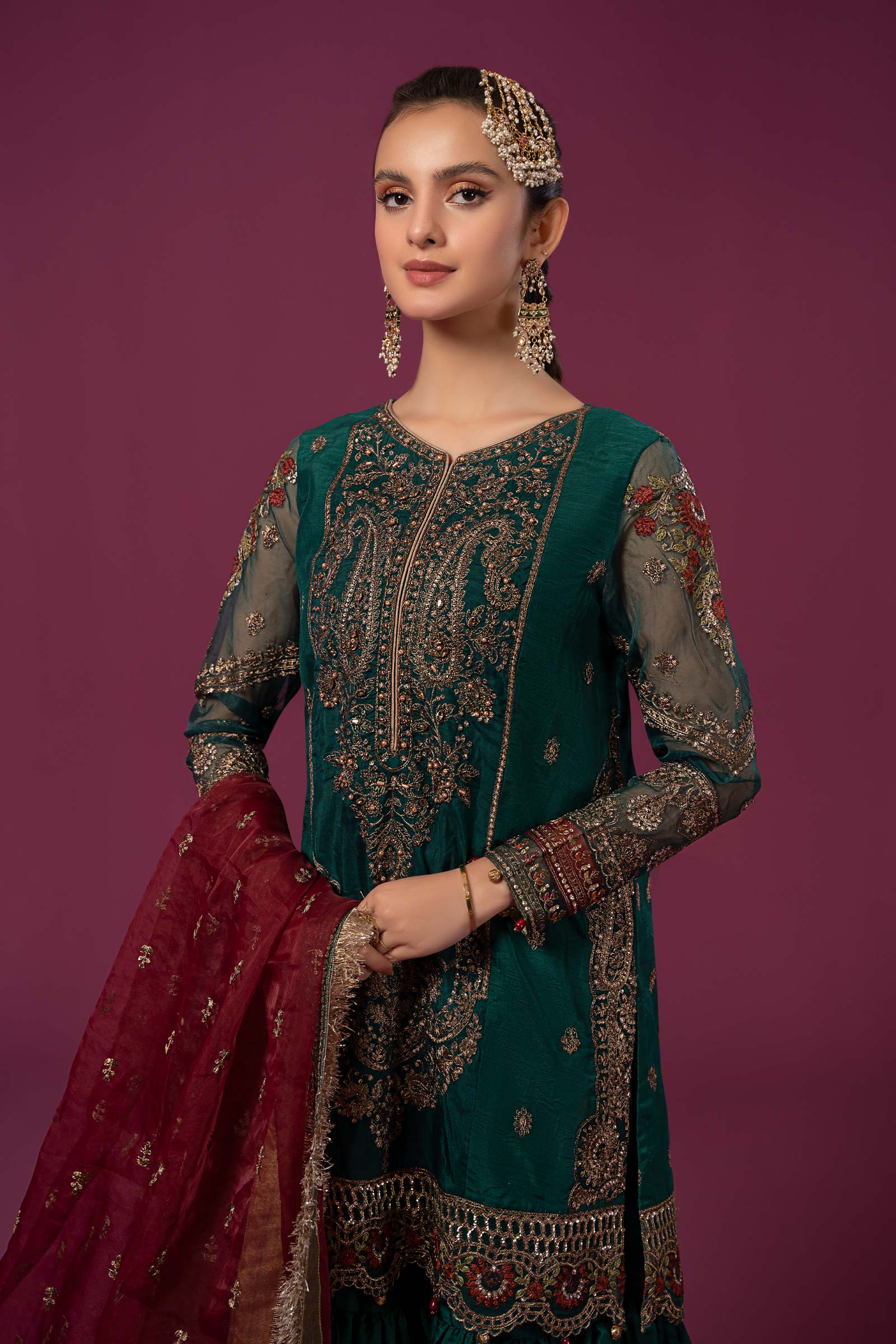 3 Piece Embroidered Raw Silk Suit - Image 4