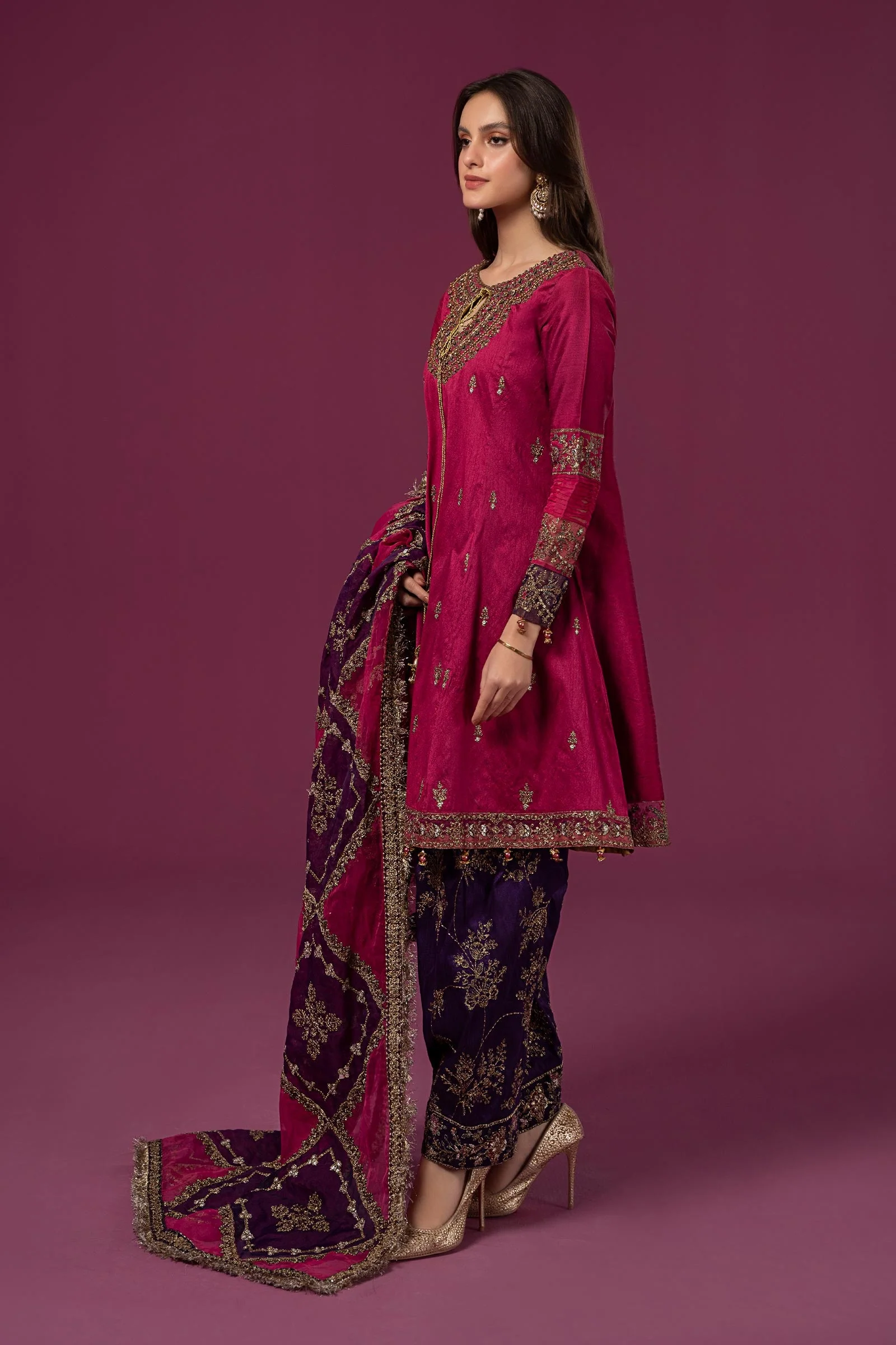 3 Piece Embroidered Raw Silk Suit - Image 7