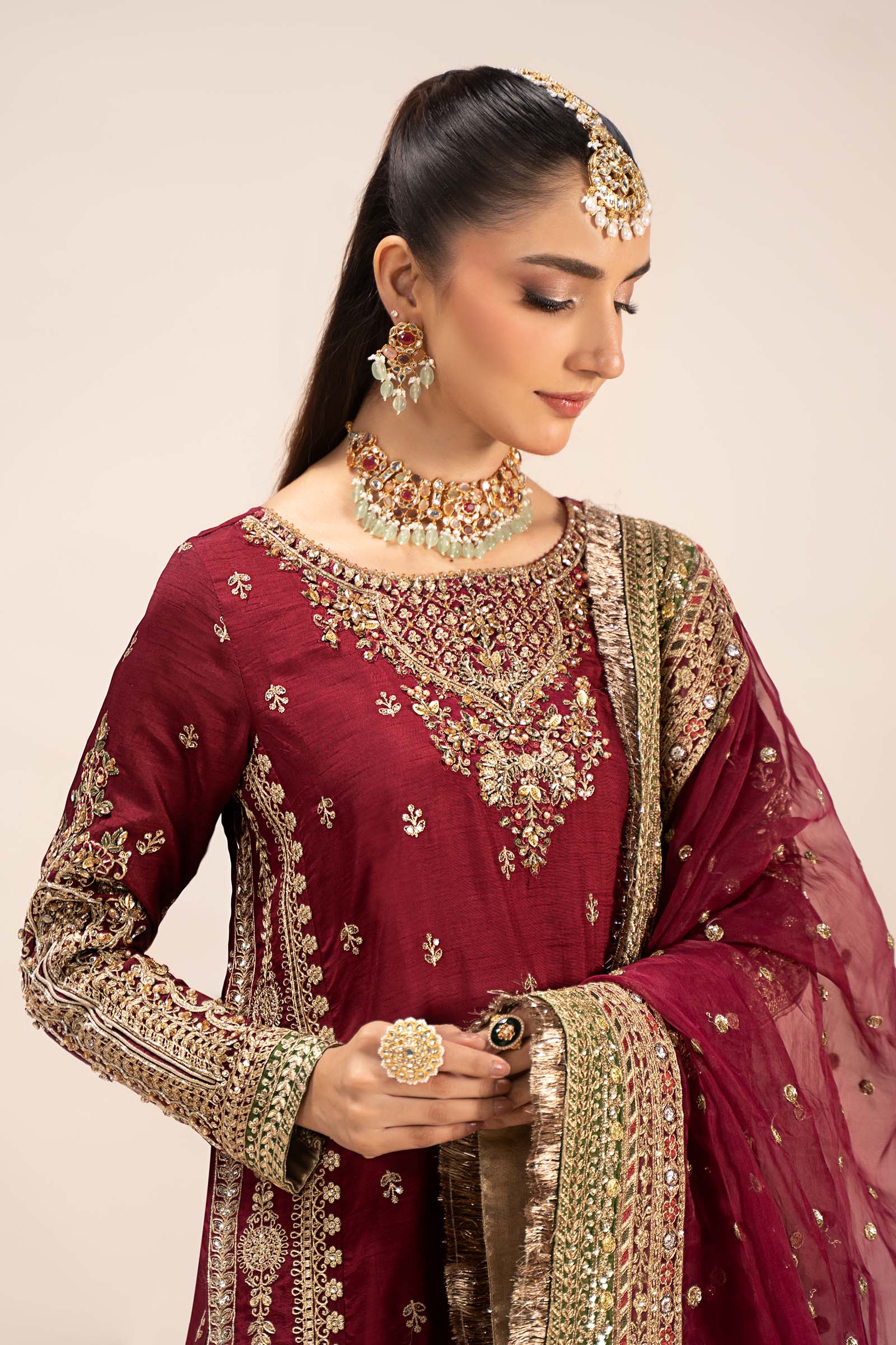 3 Piece Embroidered Raw Silk Suit - Image 5