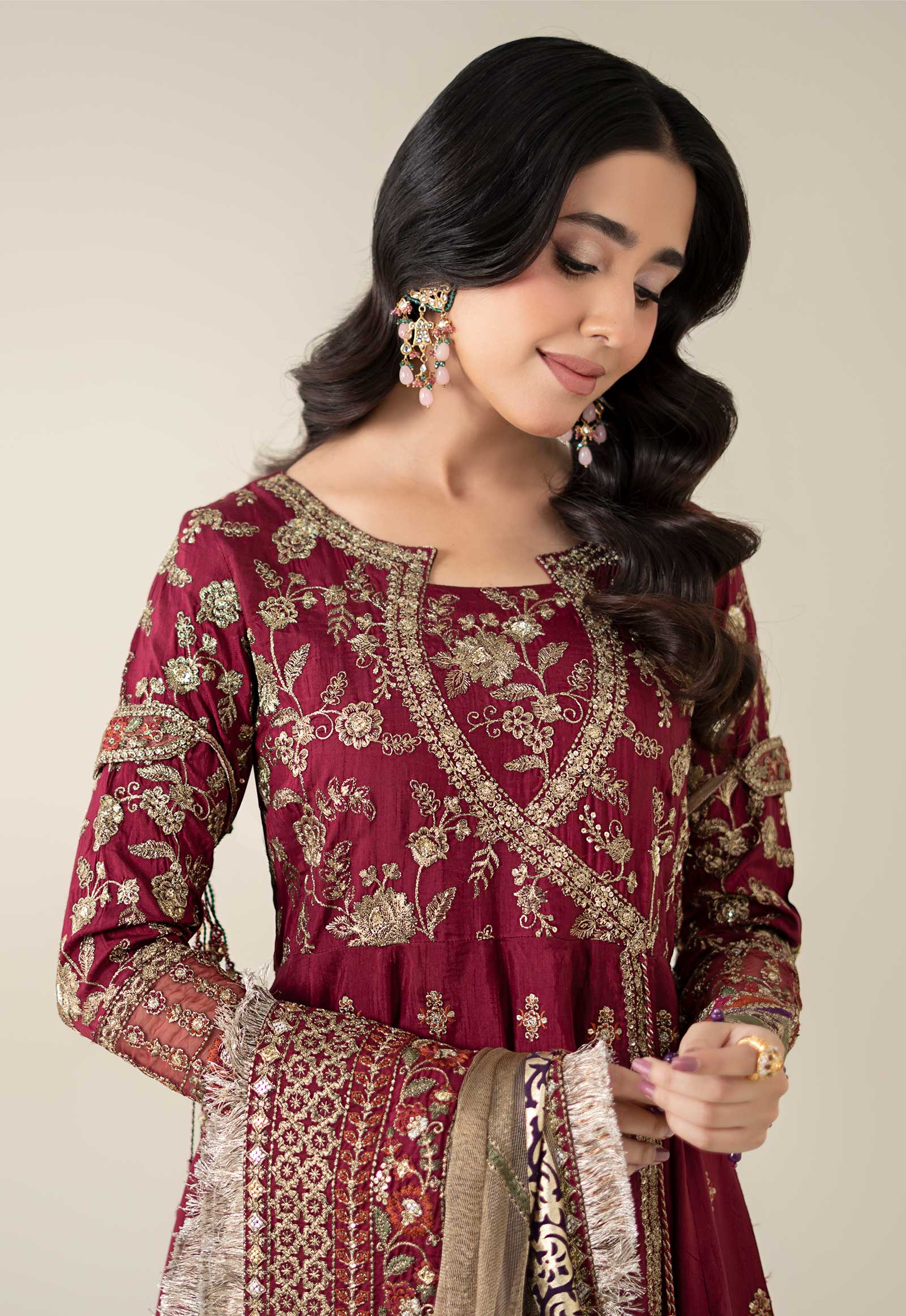 3 Piece Embroidered Raw Silk Suit - Image 2