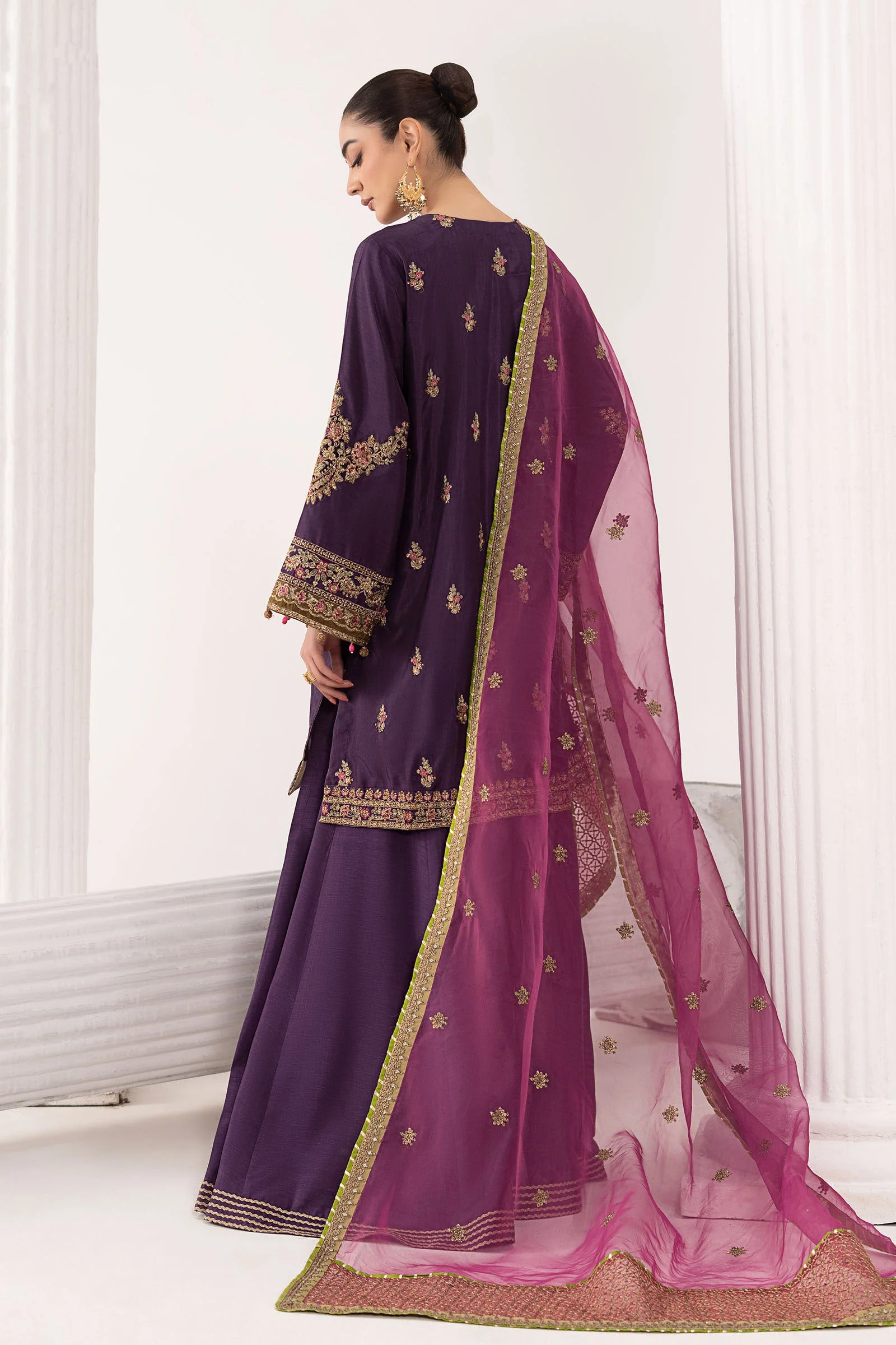 3 Piece Embroidered Raw Silk Suit - Image 8