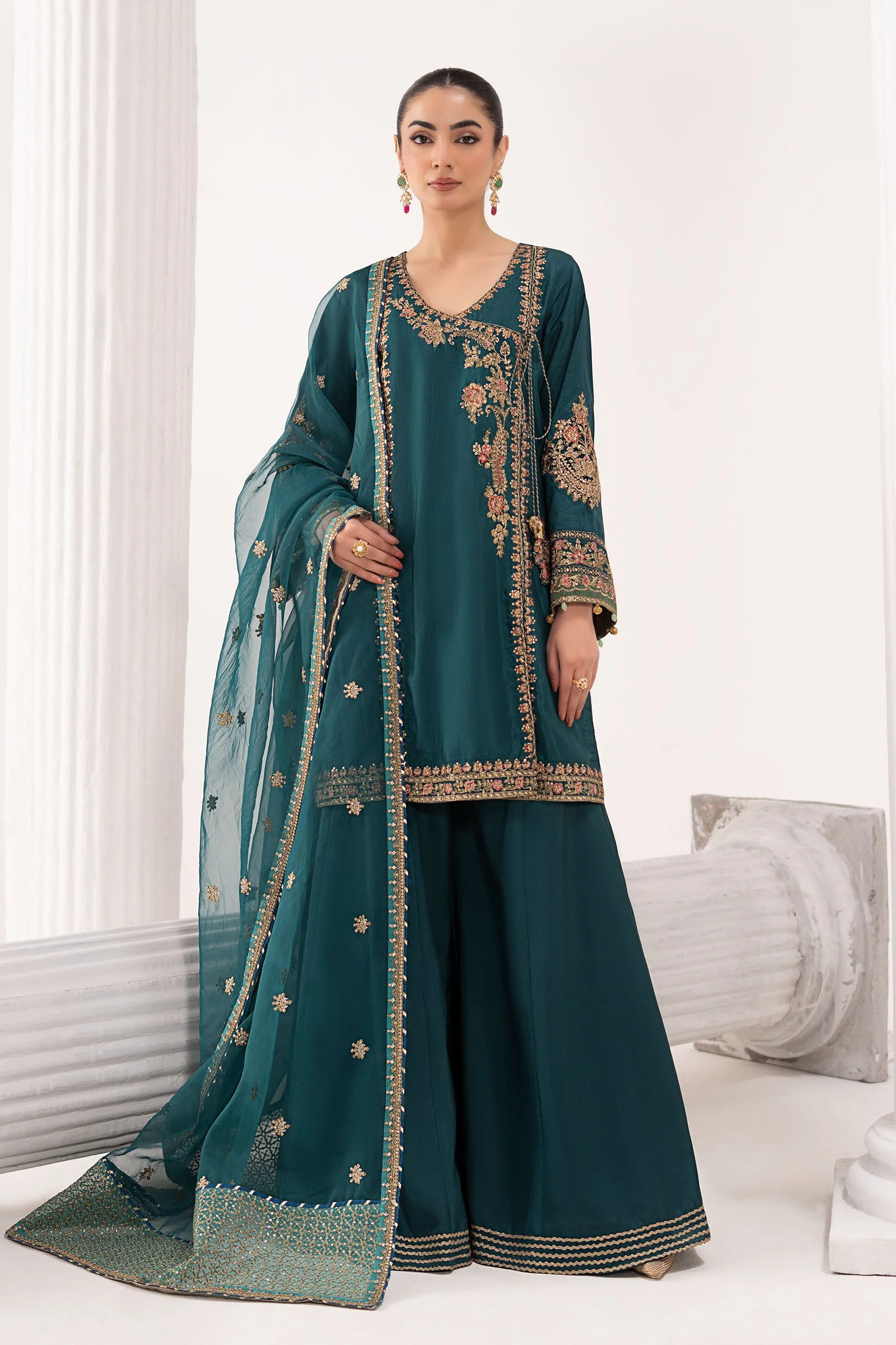 3 Piece Embroidered Raw Silk Suit - Image 2