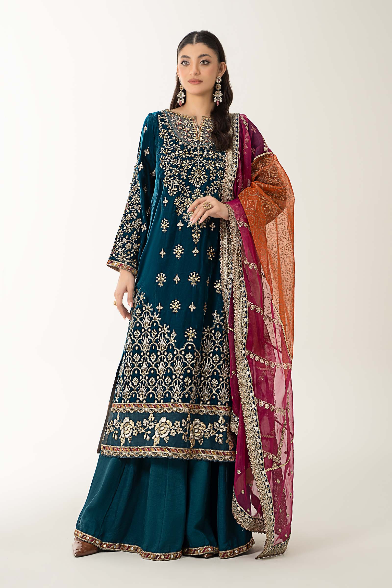3 Piece Embroidered Velvet Suit