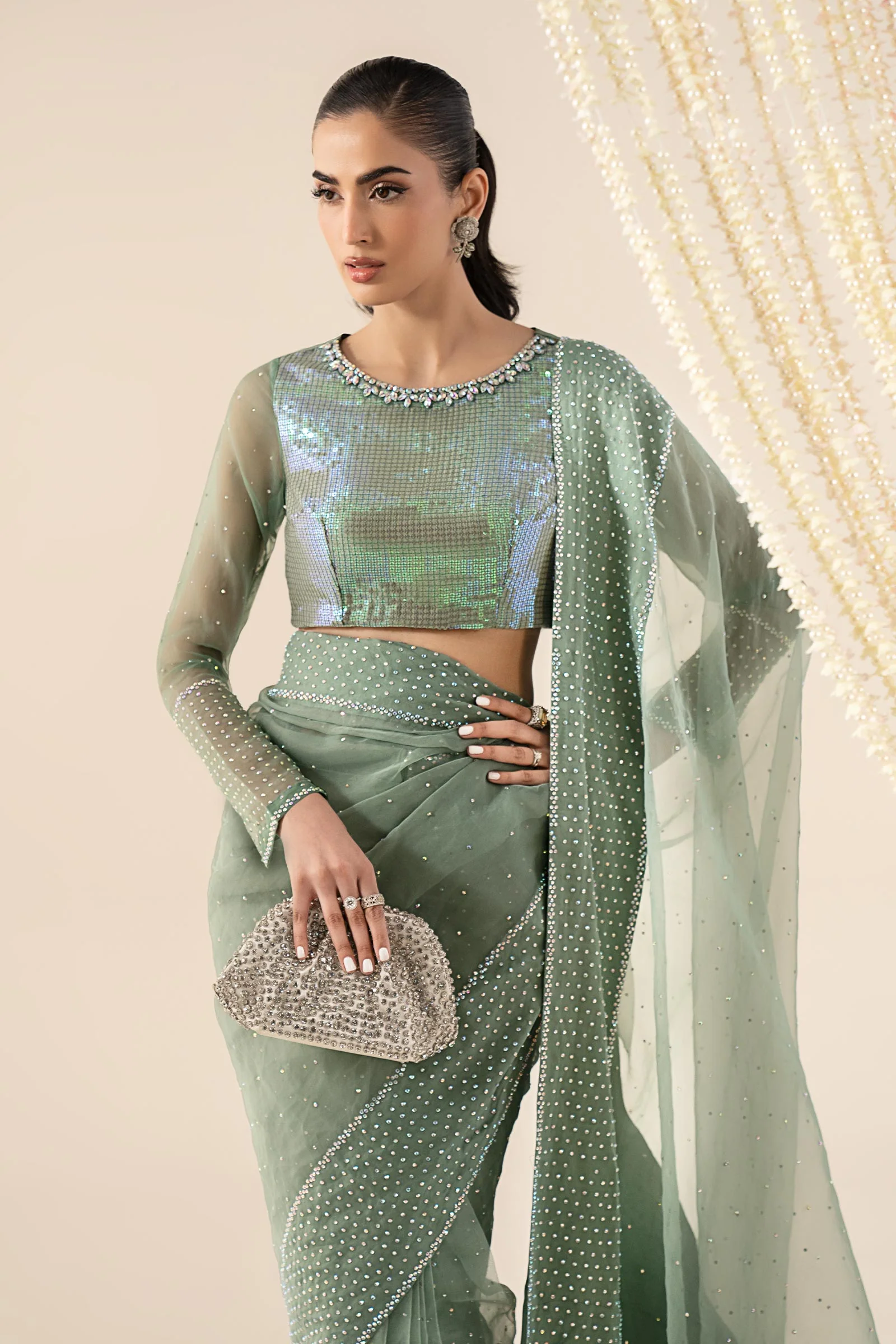 Embellished Organza Saree - Image 4