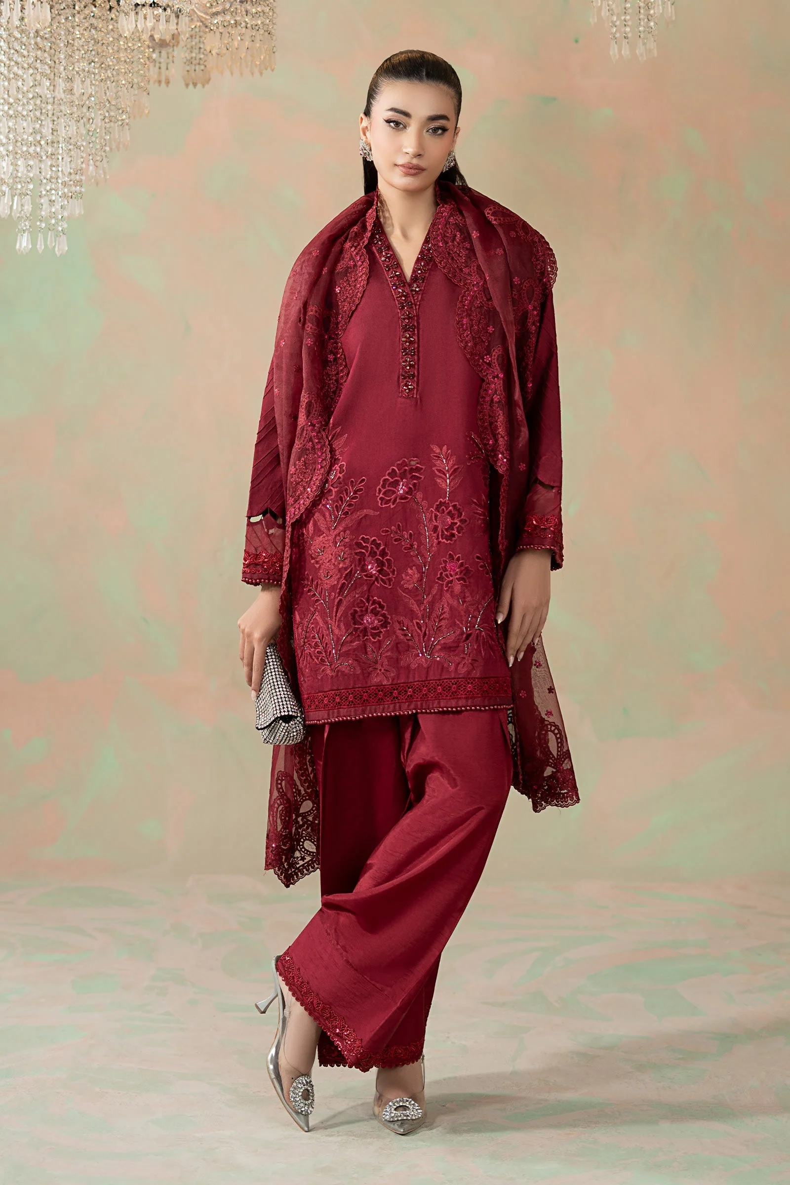 3 Piece Embroidered Silk Net Suit - Image 6