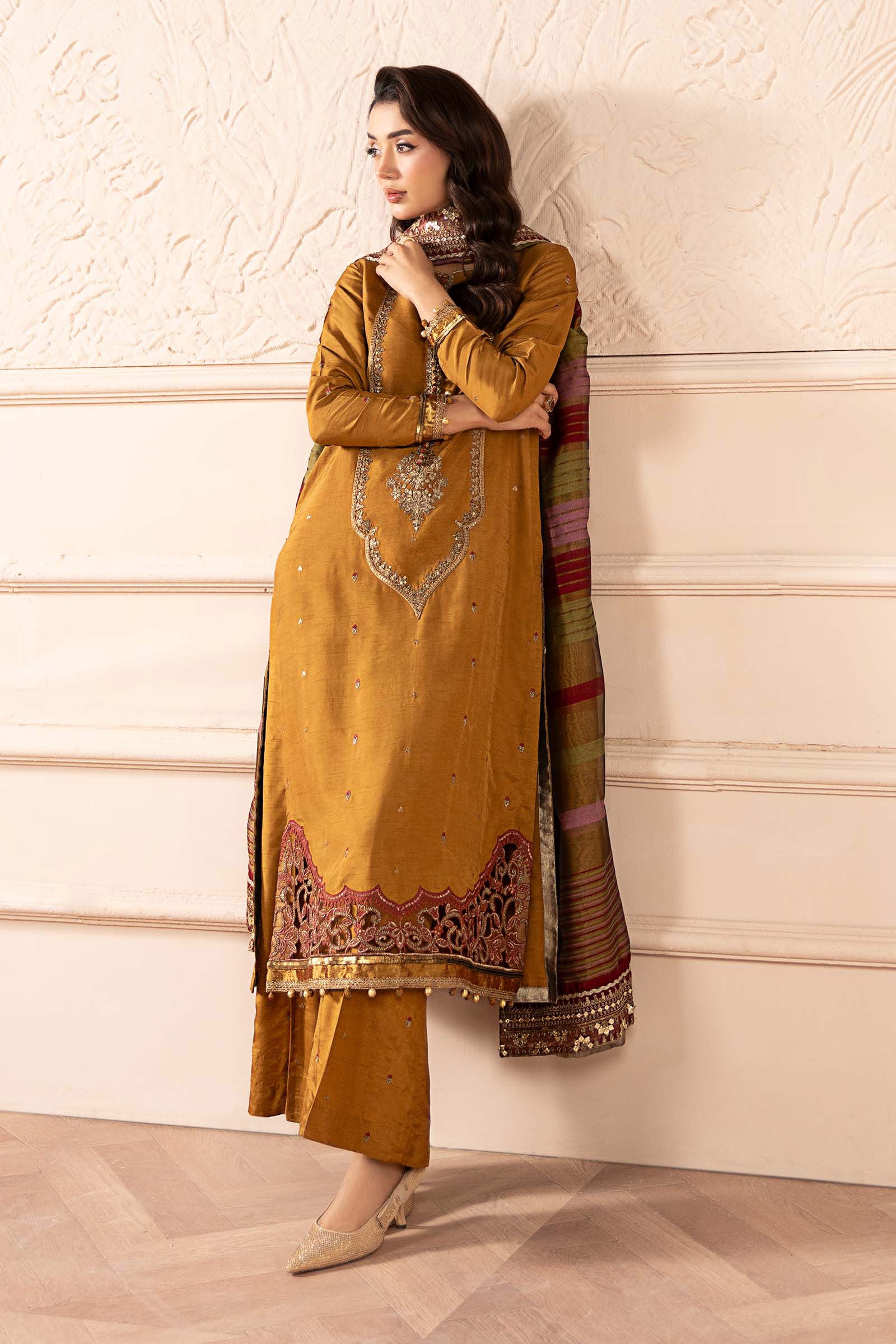 3 Piece Embroidered Raw Silk Suit - Image 5