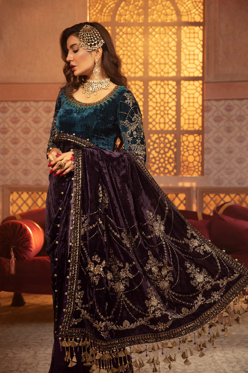 Unstitched Velvet VEL-20-101-Teal and Plum - Image 2