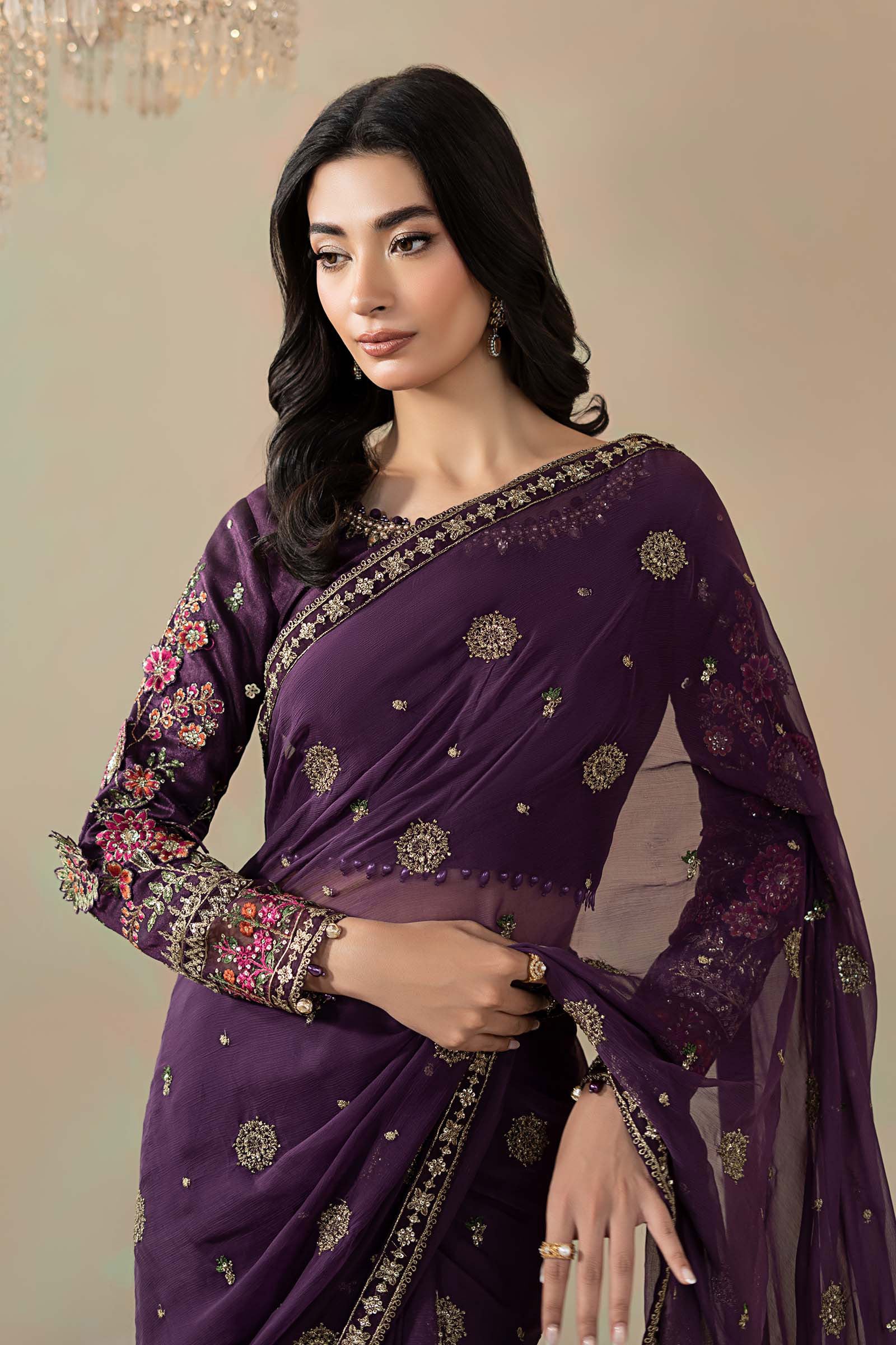 Embroidered Chiffon Saree - Image 2