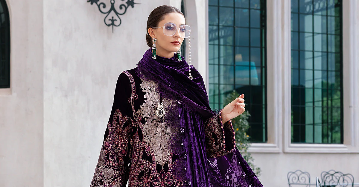 3 Piece Unstitched Embroidered Velvet Suit - Image 7
